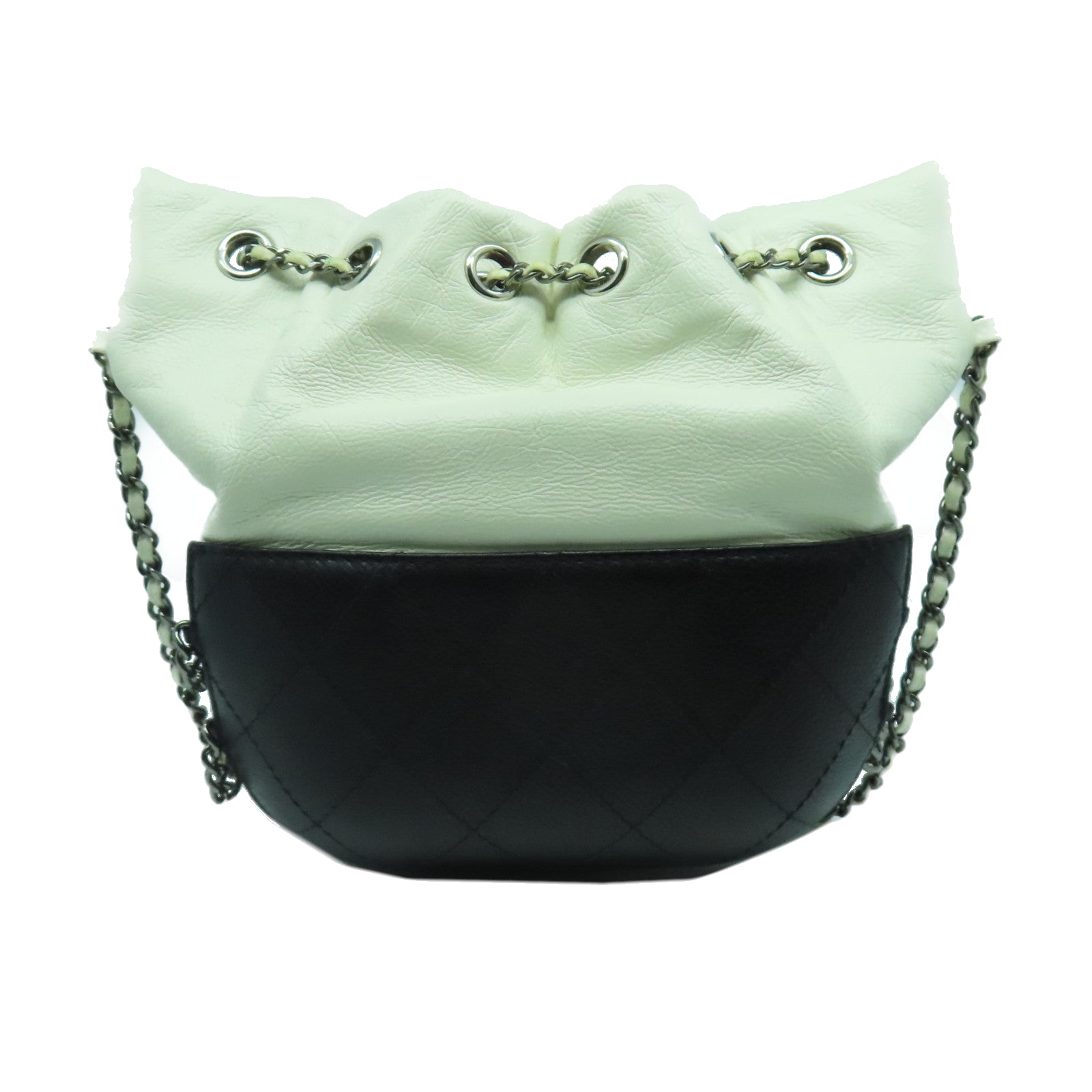 CHANEL 菱格牛皮皮革Chain Shoulder Bag銀扣鏈帶肩背袋黑色/白色