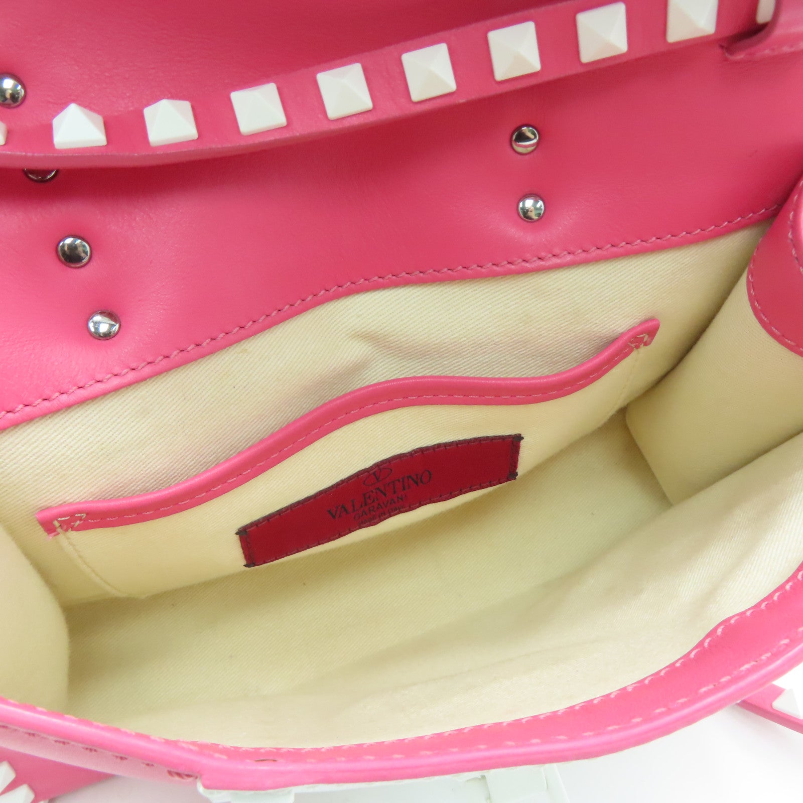 Valentino 【激減優惠】牛皮皮革Rockstud Shoulder Bag銀扣肩背袋白色/粉紅色