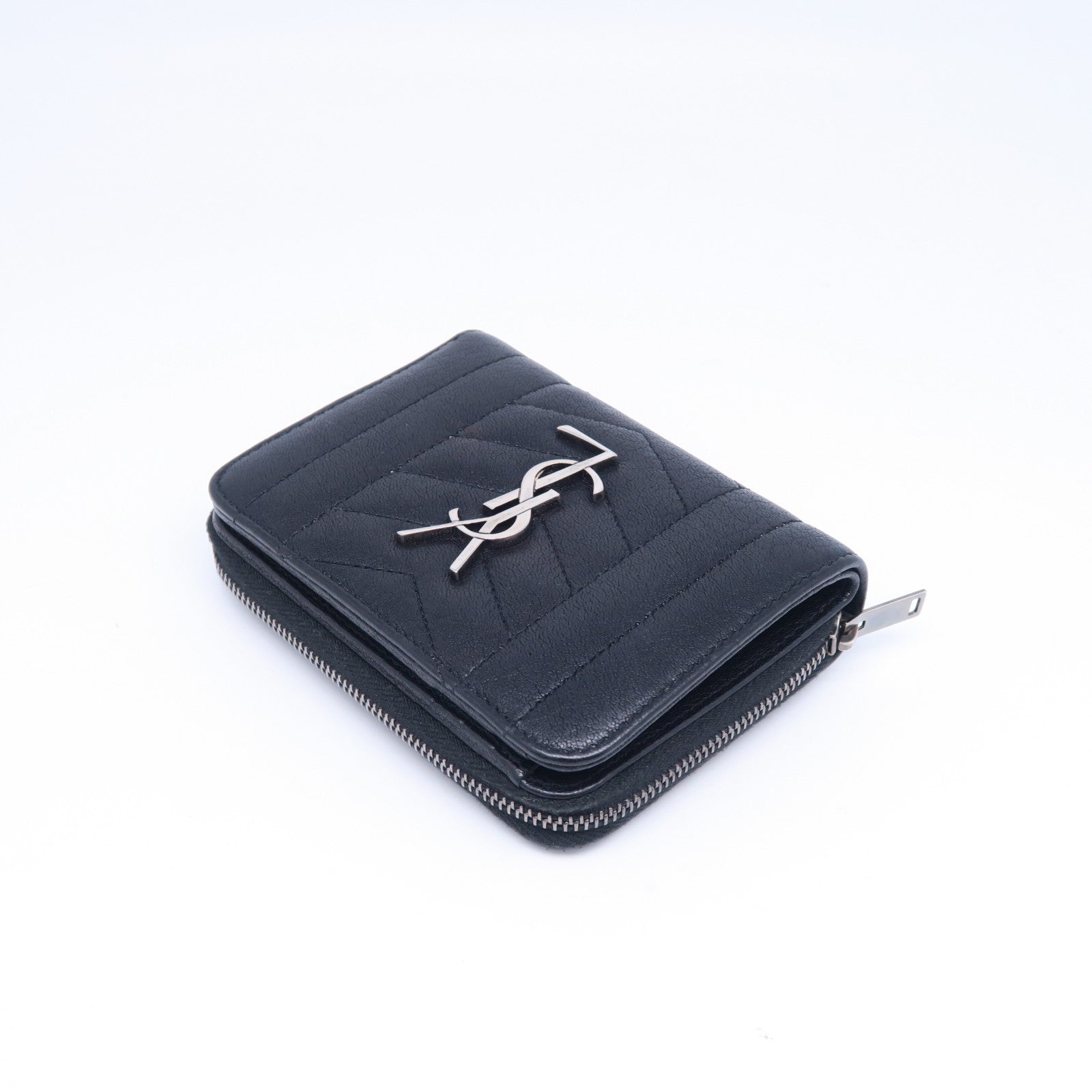 YVES SAINT LAURENT 牛皮皮革Wallet銀扣錢包黑色