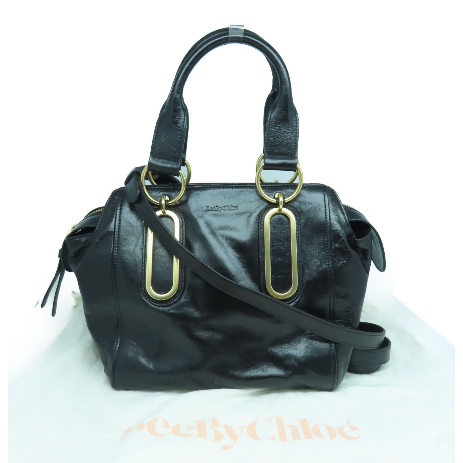 SEE BY CHLOE 【激減優惠】牛皮皮革２Way Shoulder金扣手挽肩背兩用袋黑色