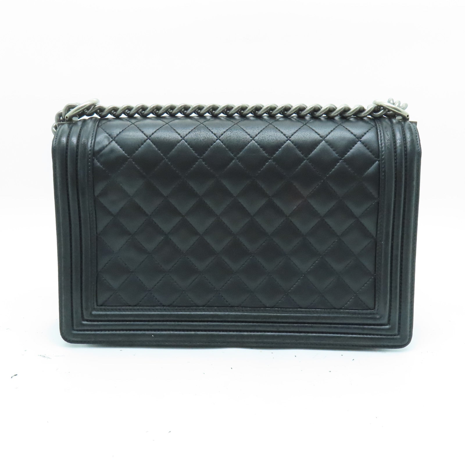 CHANEL 菱格羊皮皮革Boy Chanel銀扣鏈帶肩背袋黑色
