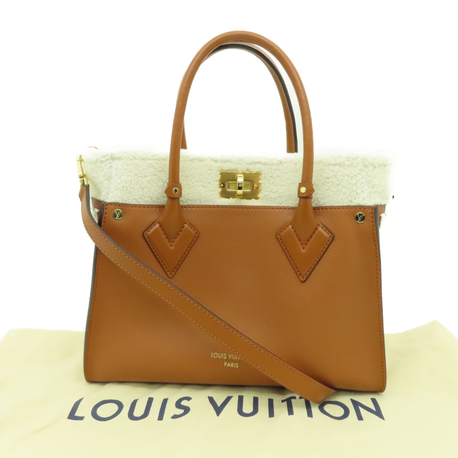LOUIS VUITTON 牛皮皮革On My Side MM金扣肩背袋啡色