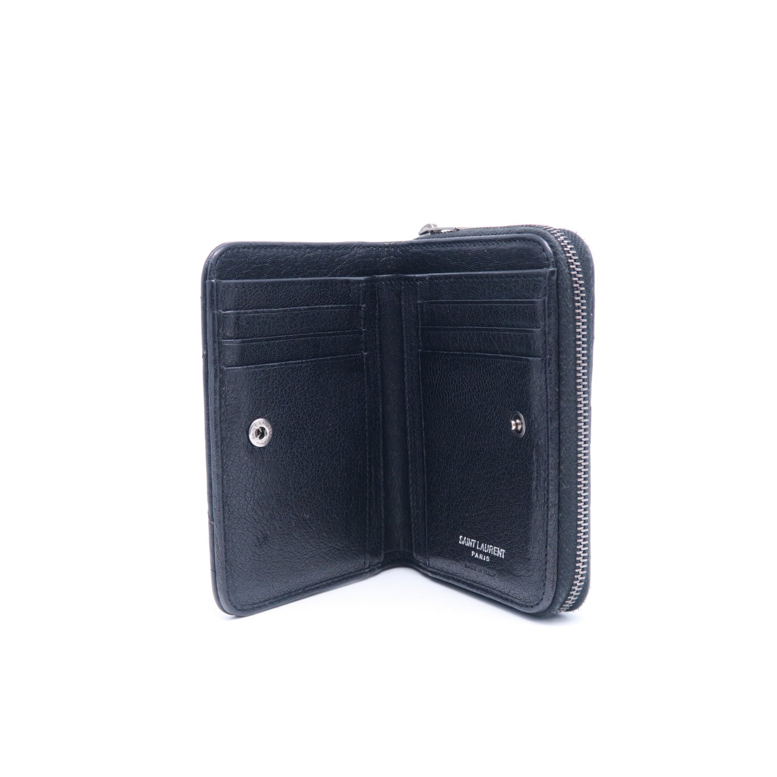 YVES SAINT LAURENT 牛皮皮革Wallet銀扣錢包黑色