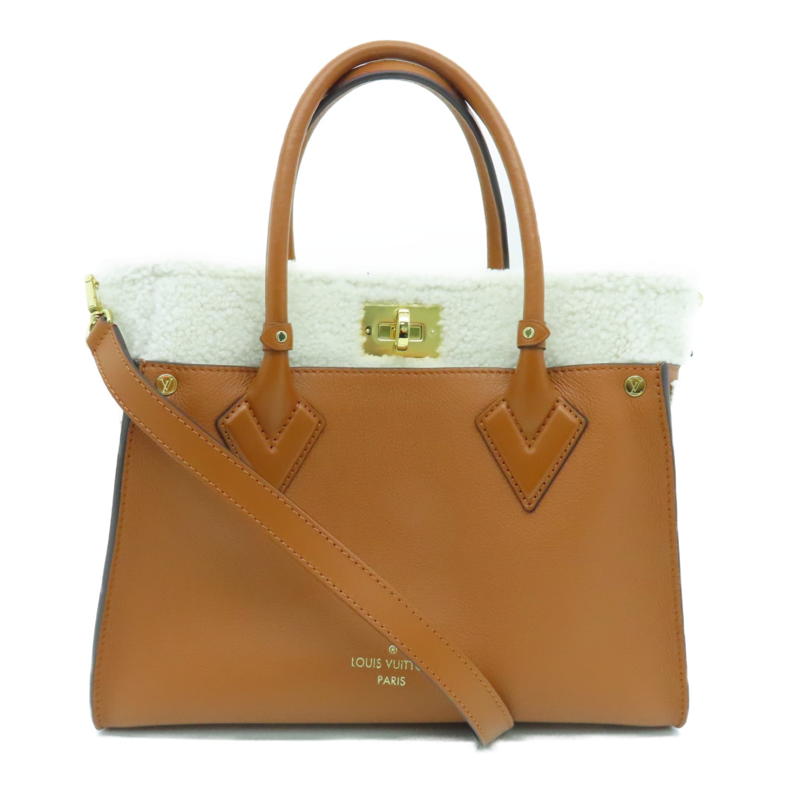 LOUIS VUITTON 牛皮皮革On My Side MM金扣肩背袋啡色