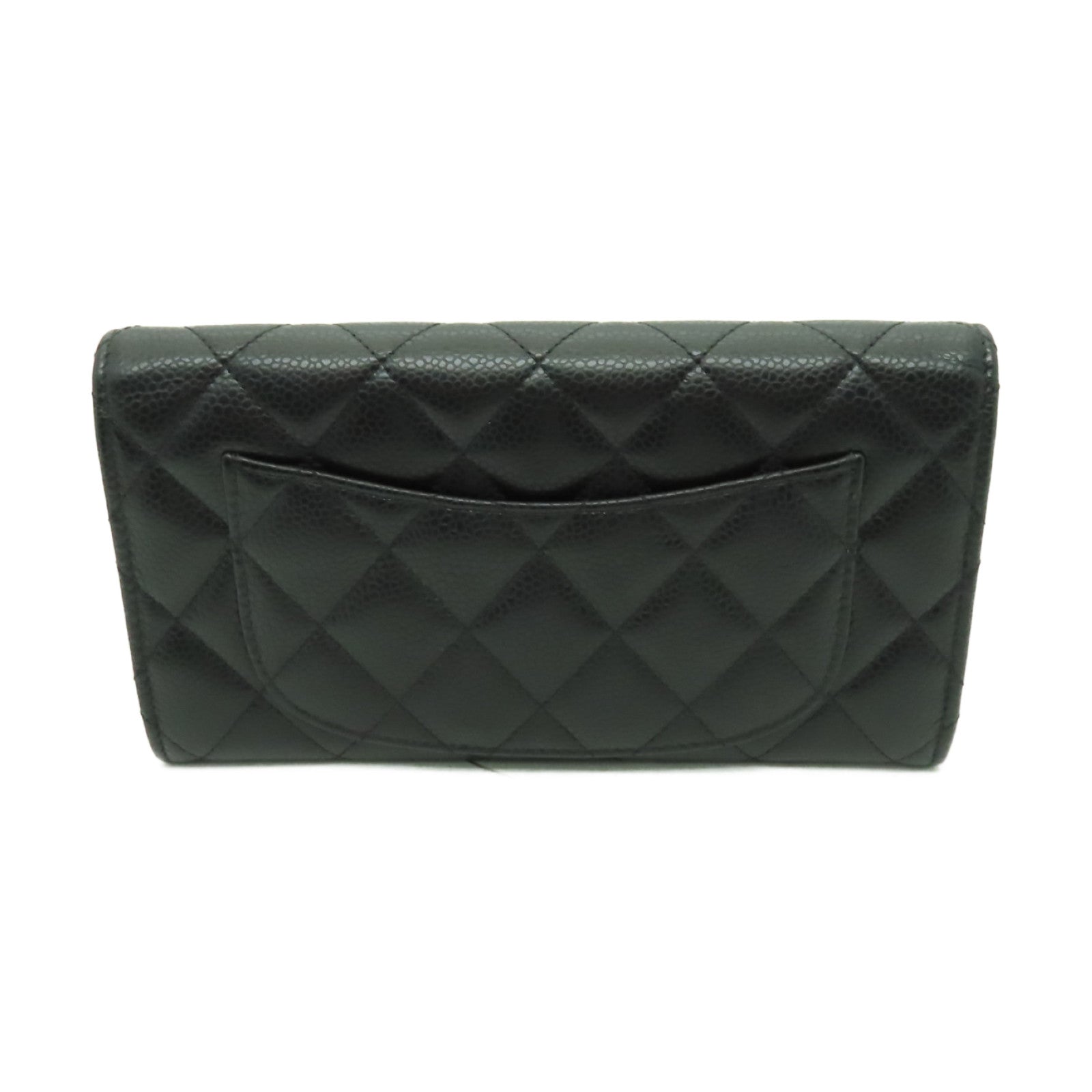 CHANEL 菱格Caviar皮革Long Wallet金扣長錢包黑色