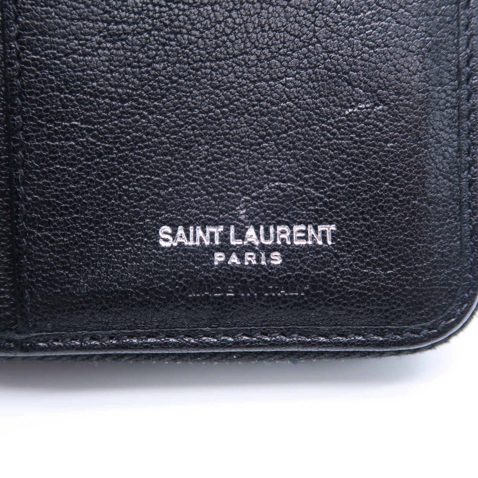 YVES SAINT LAURENT 牛皮皮革Wallet銀扣錢包黑色