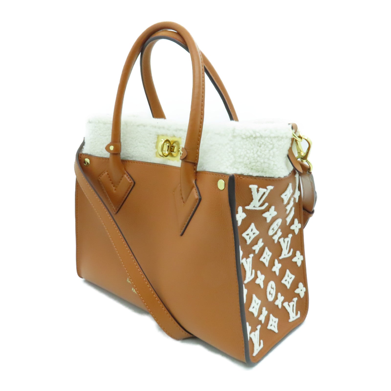 LOUIS VUITTON 牛皮皮革On My Side MM金扣肩背袋啡色