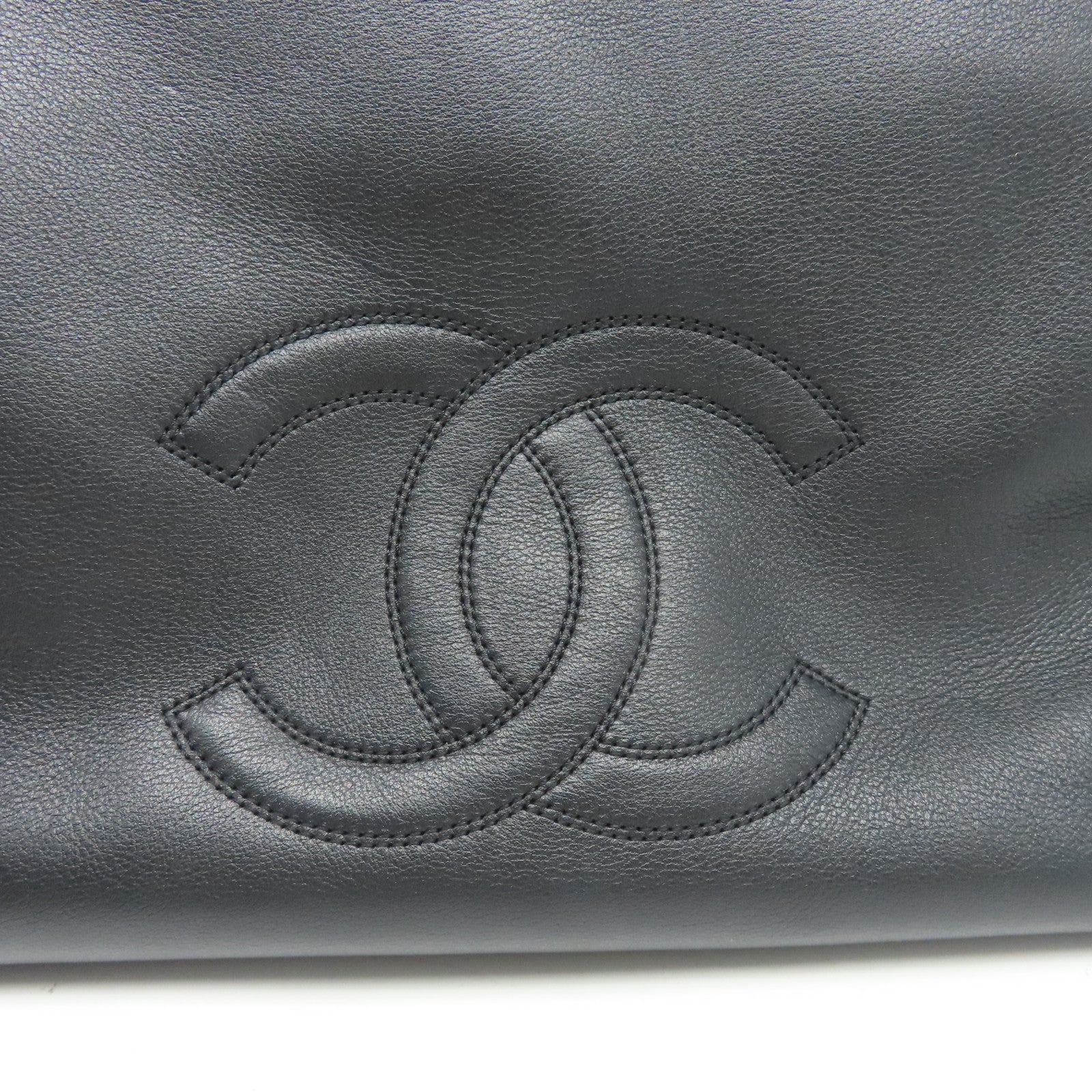 CHANEL 羊皮皮革Totebag金扣链带手挽肩背两用袋黑色