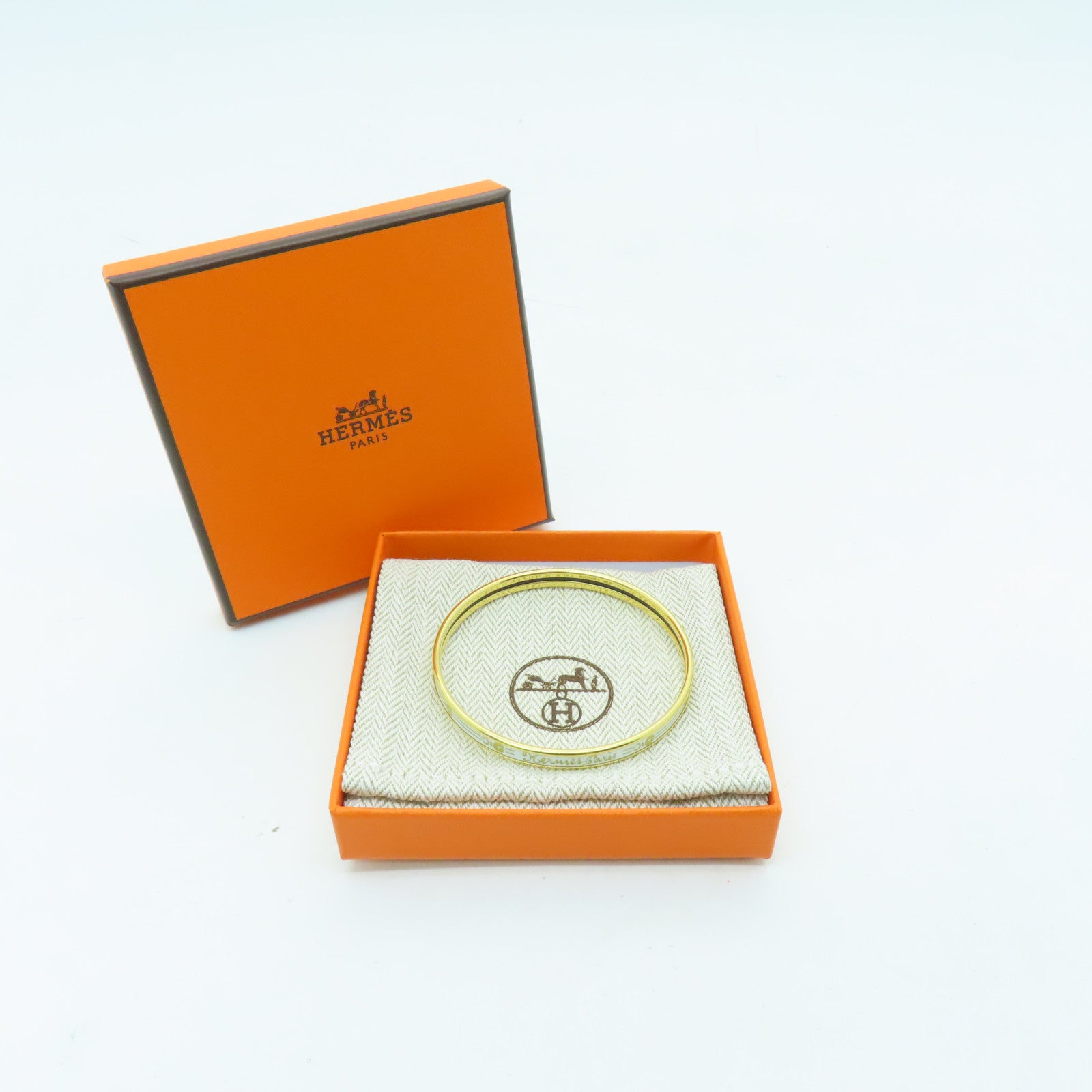 HERMES Metal Bangle Bracelet White/Gold