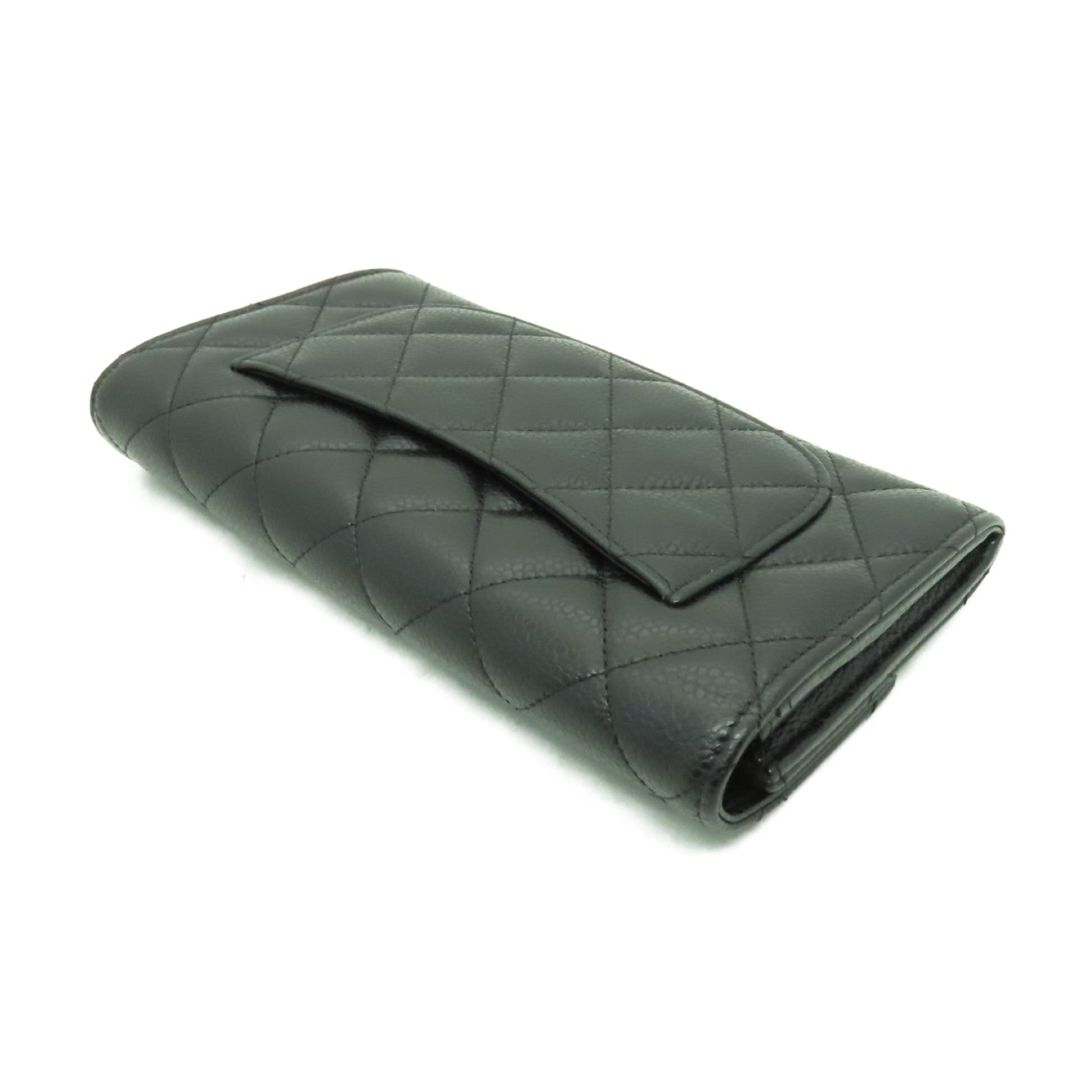 CHANEL 菱格Caviar皮革Long Wallet金扣長錢包黑色