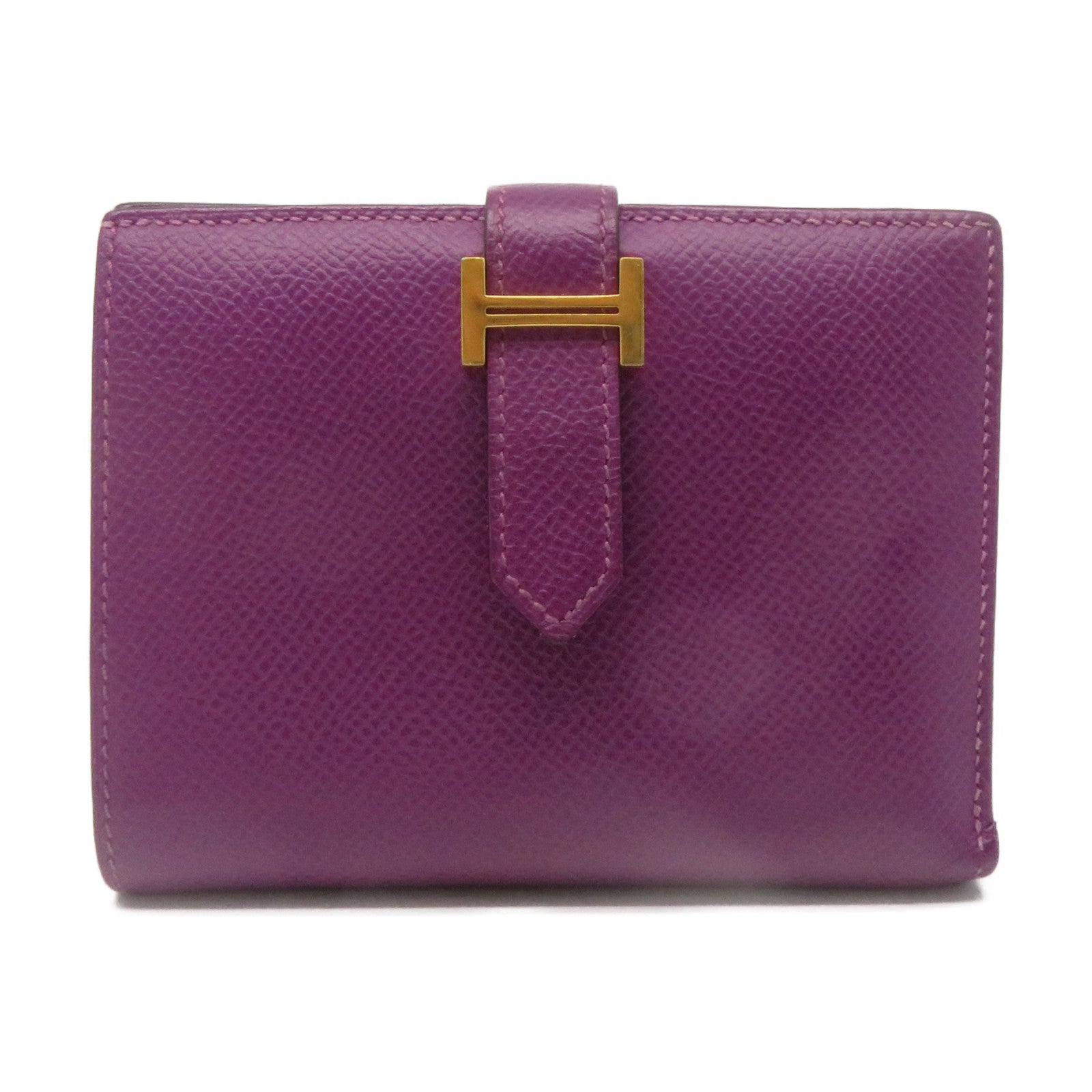 HERMES Epsom Leather Bearn W Snap Gold Buckle Wallet Anemone Purple