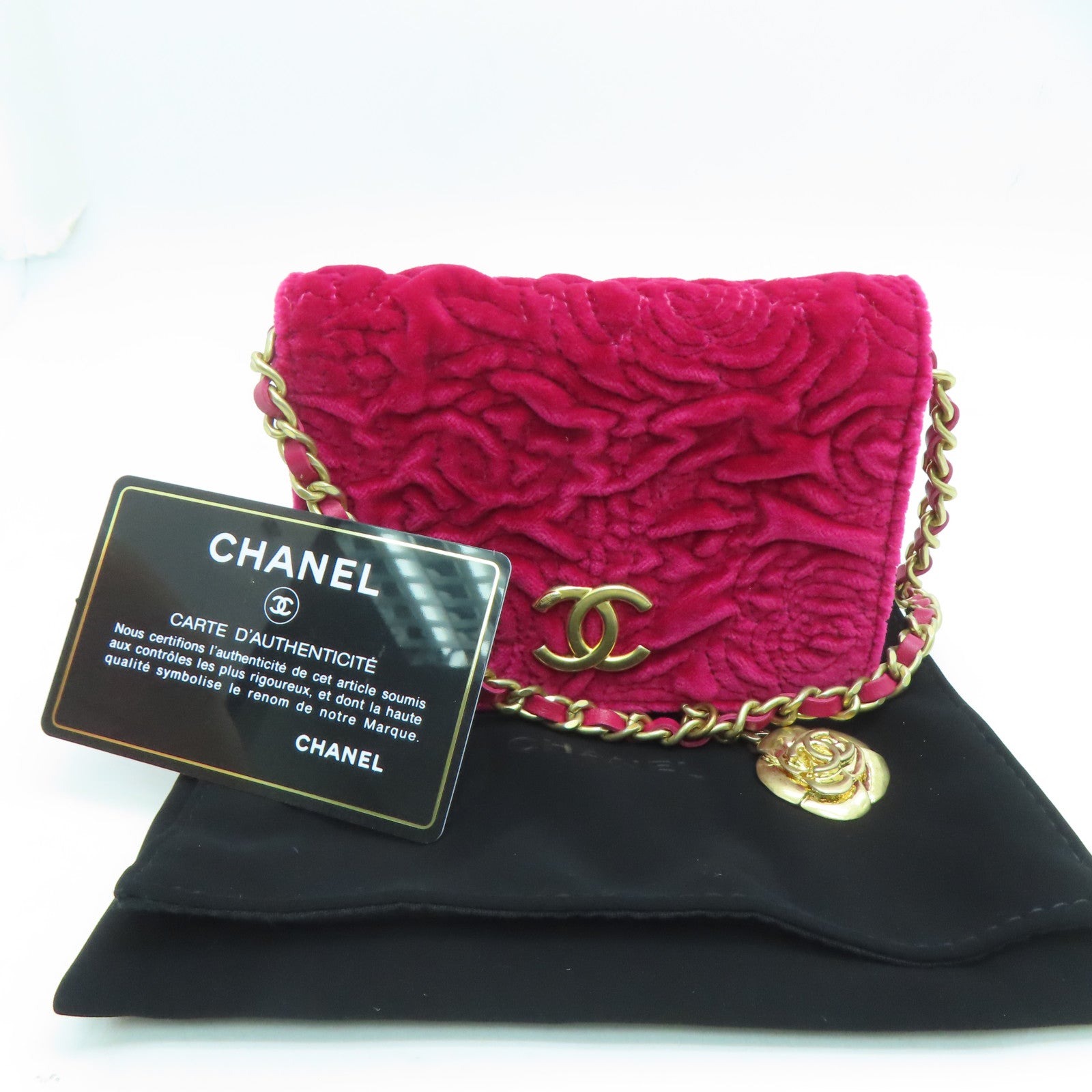 CHANEL 【激減優惠】Velvet Chain Shoulder金扣鏈帶肩背袋紅色