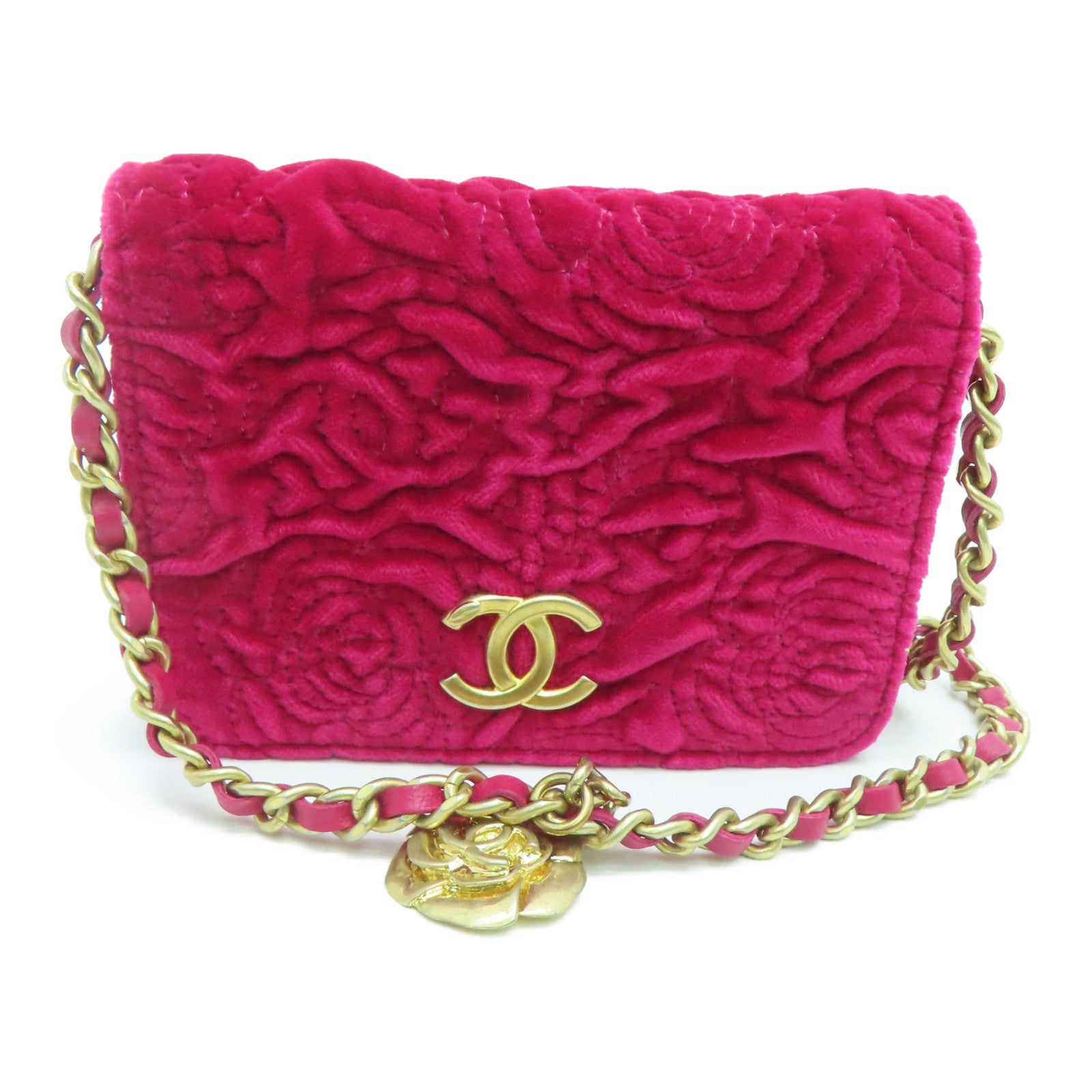 CHANEL 【激減優惠】Velvet Chain Shoulder金扣鏈帶肩背袋紅色
