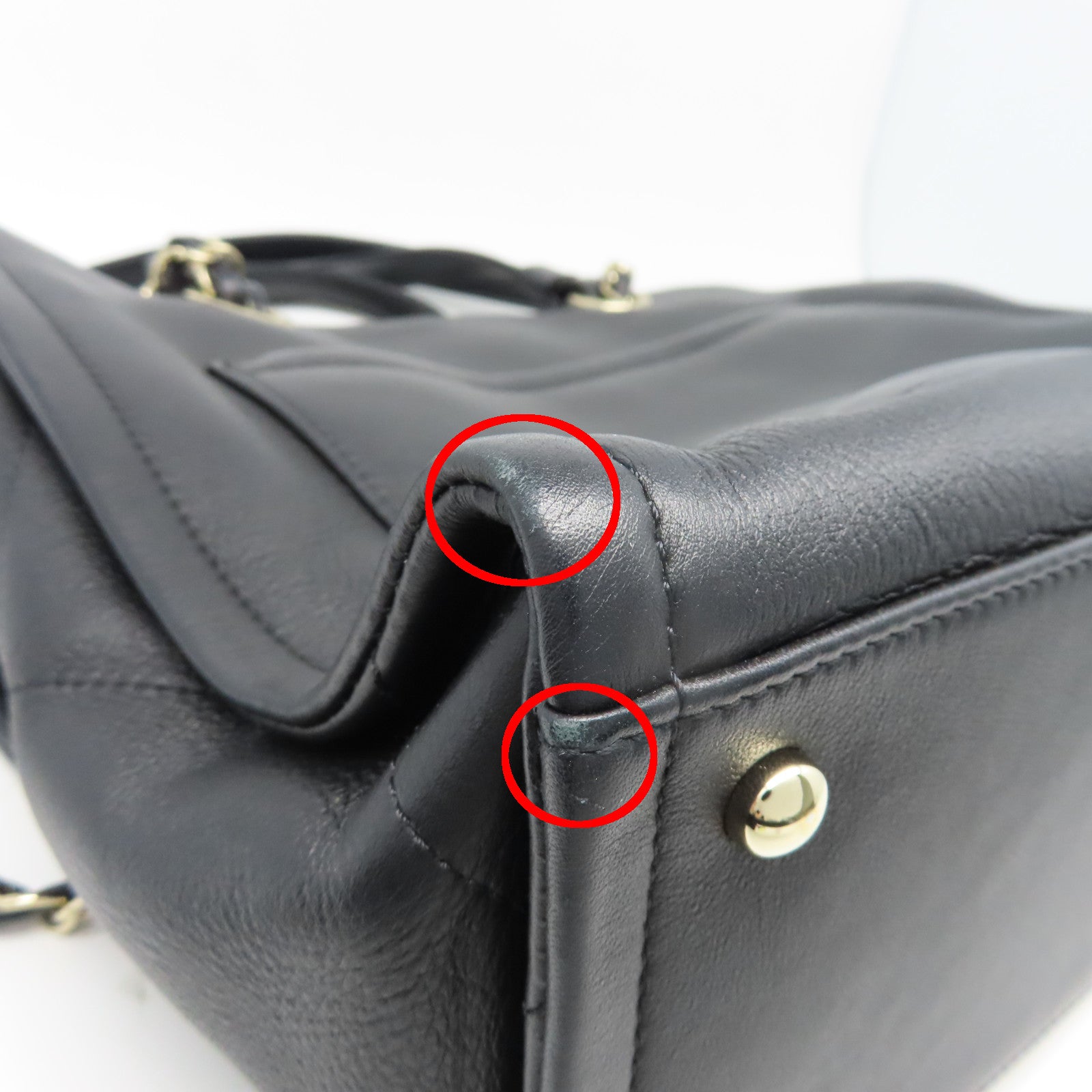 CHANEL 羊皮皮革Totebag金扣链带手挽肩背两用袋黑色