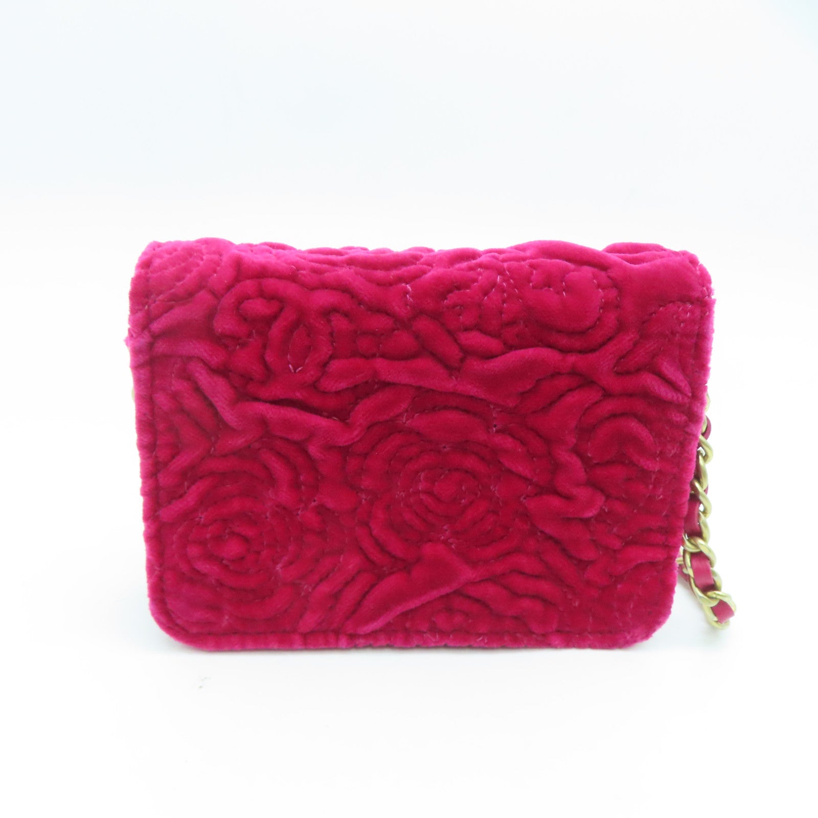 CHANEL 【激減優惠】Velvet Chain Shoulder金扣鏈帶肩背袋紅色