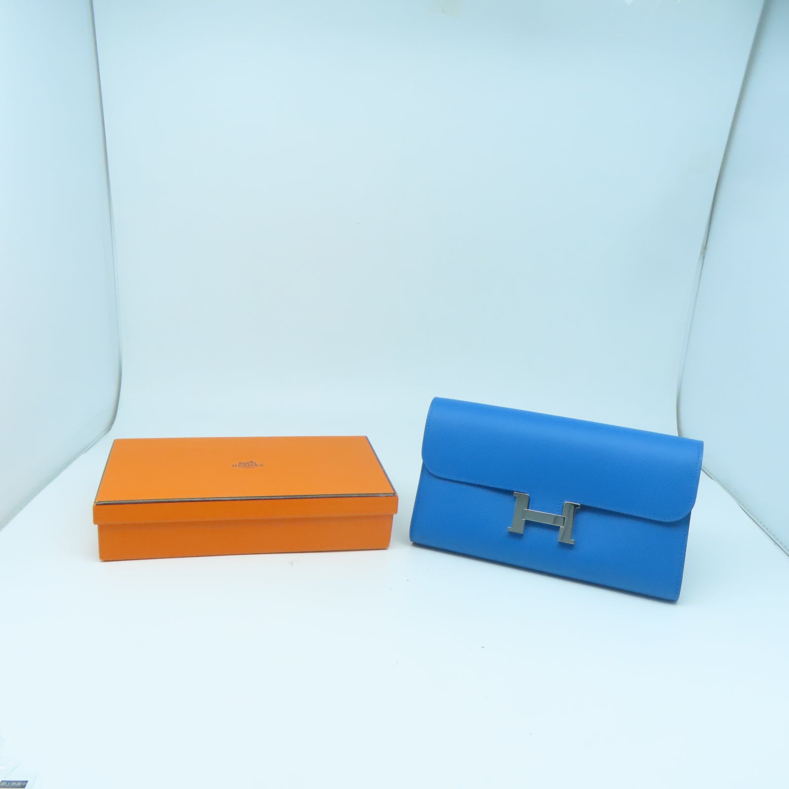 HERMES Epsom皮革Constance Long Wallet銀扣長錢包藍色