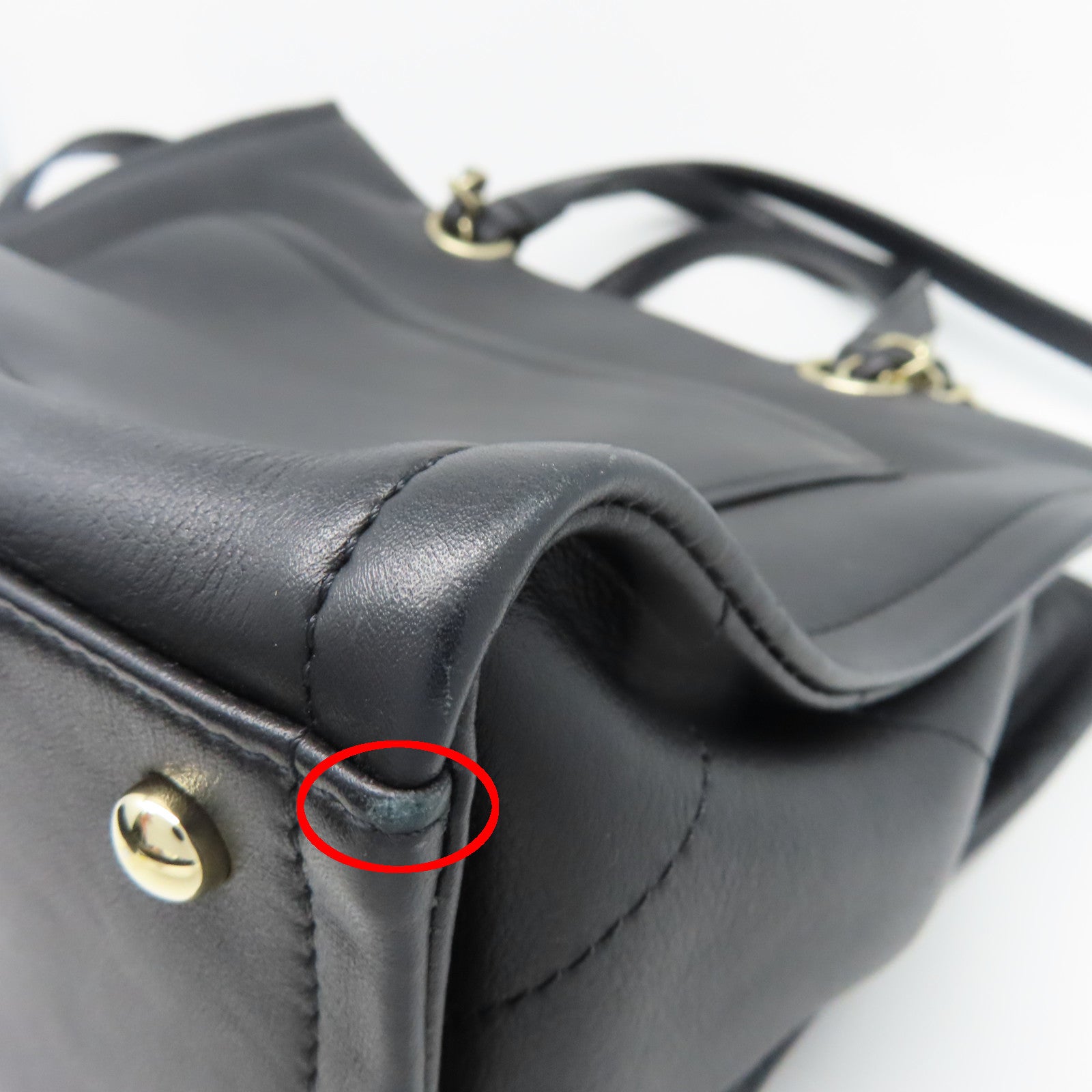CHANEL 羊皮皮革Totebag金扣链带手挽肩背两用袋黑色