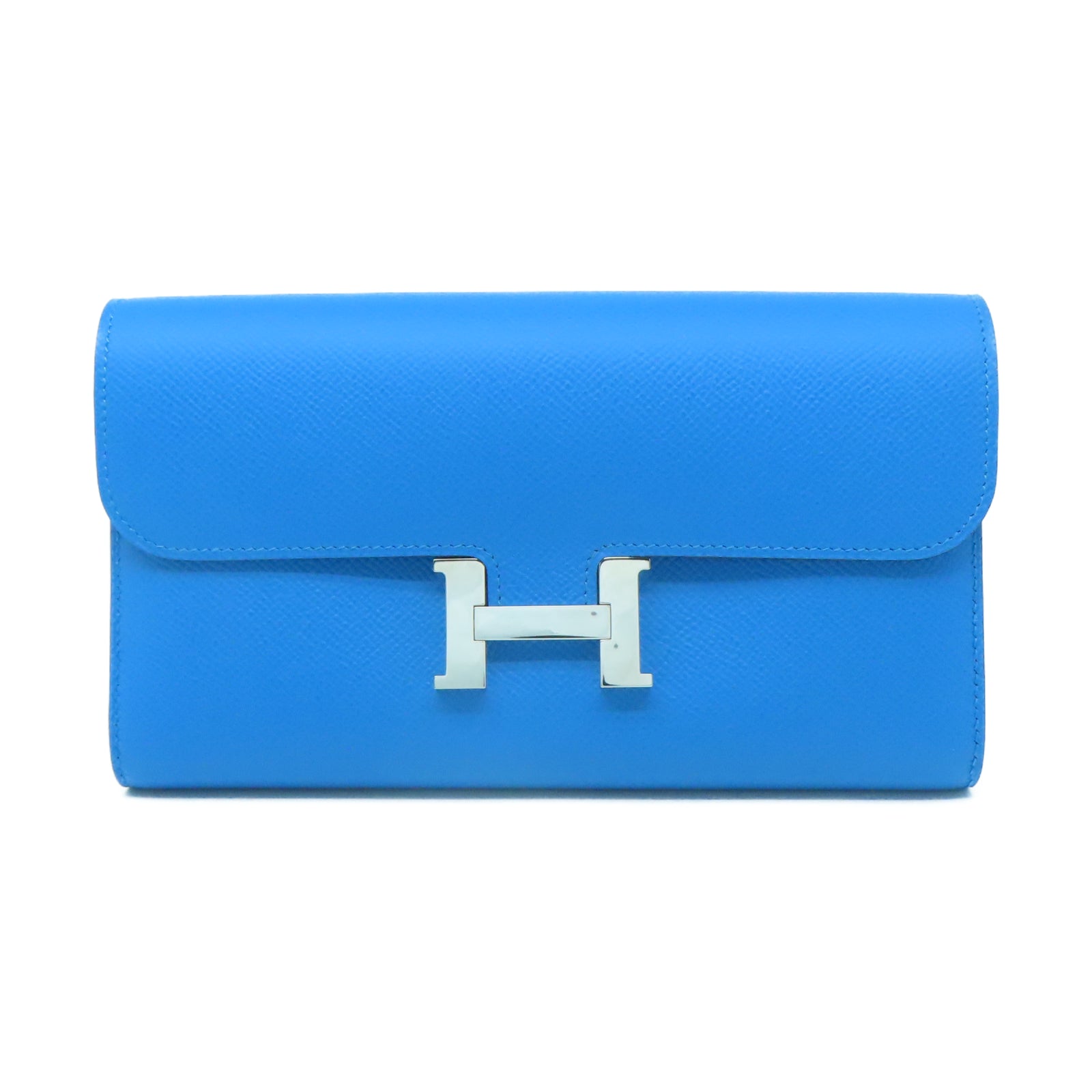 HERMES Epsom皮革Constance Long Wallet銀扣長錢包藍色