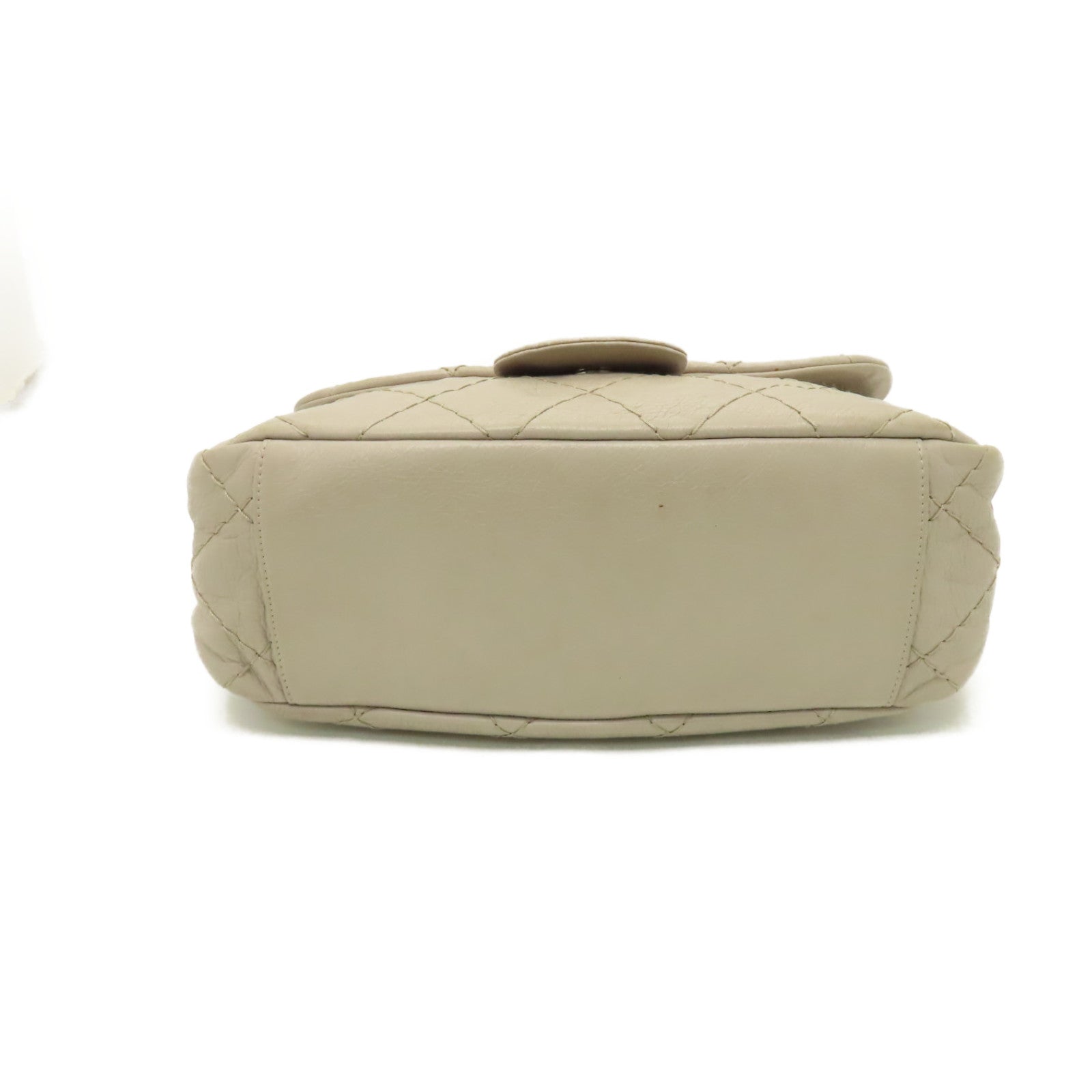 CHANEL 【激減優惠】菱格牛皮皮革Shoulder Bag銀扣肩背袋米色