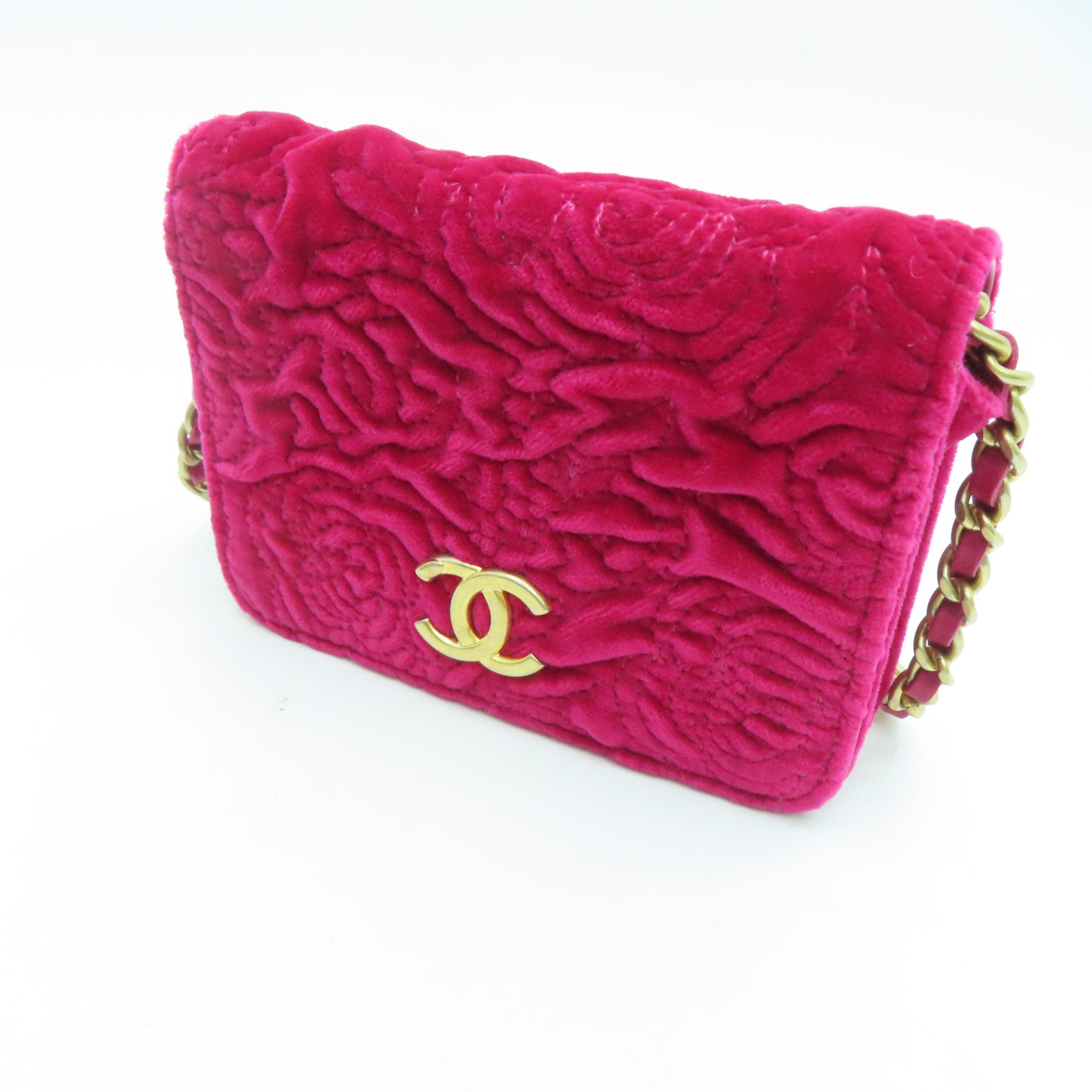 CHANEL 【激減優惠】Velvet Chain Shoulder金扣鏈帶肩背袋紅色