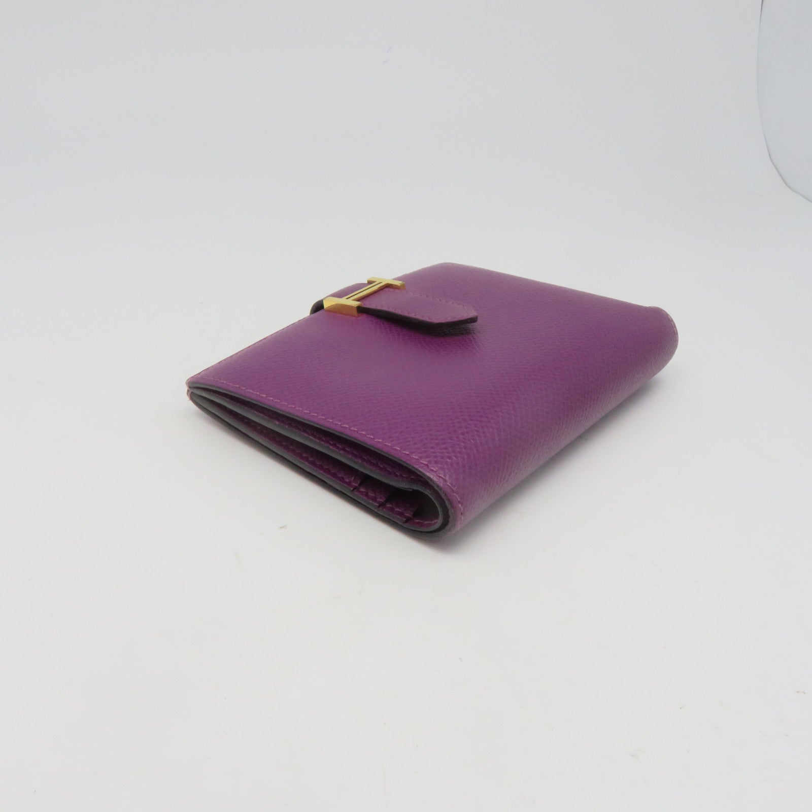 HERMES Epsom Leather Bearn W Snap Gold Buckle Wallet Anemone Purple