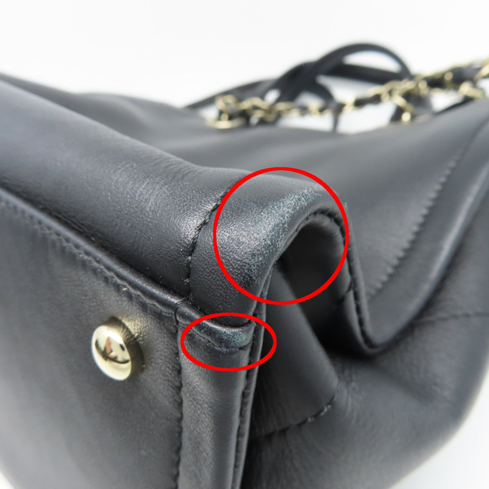 CHANEL 羊皮皮革Totebag金扣链带手挽肩背两用袋黑色
