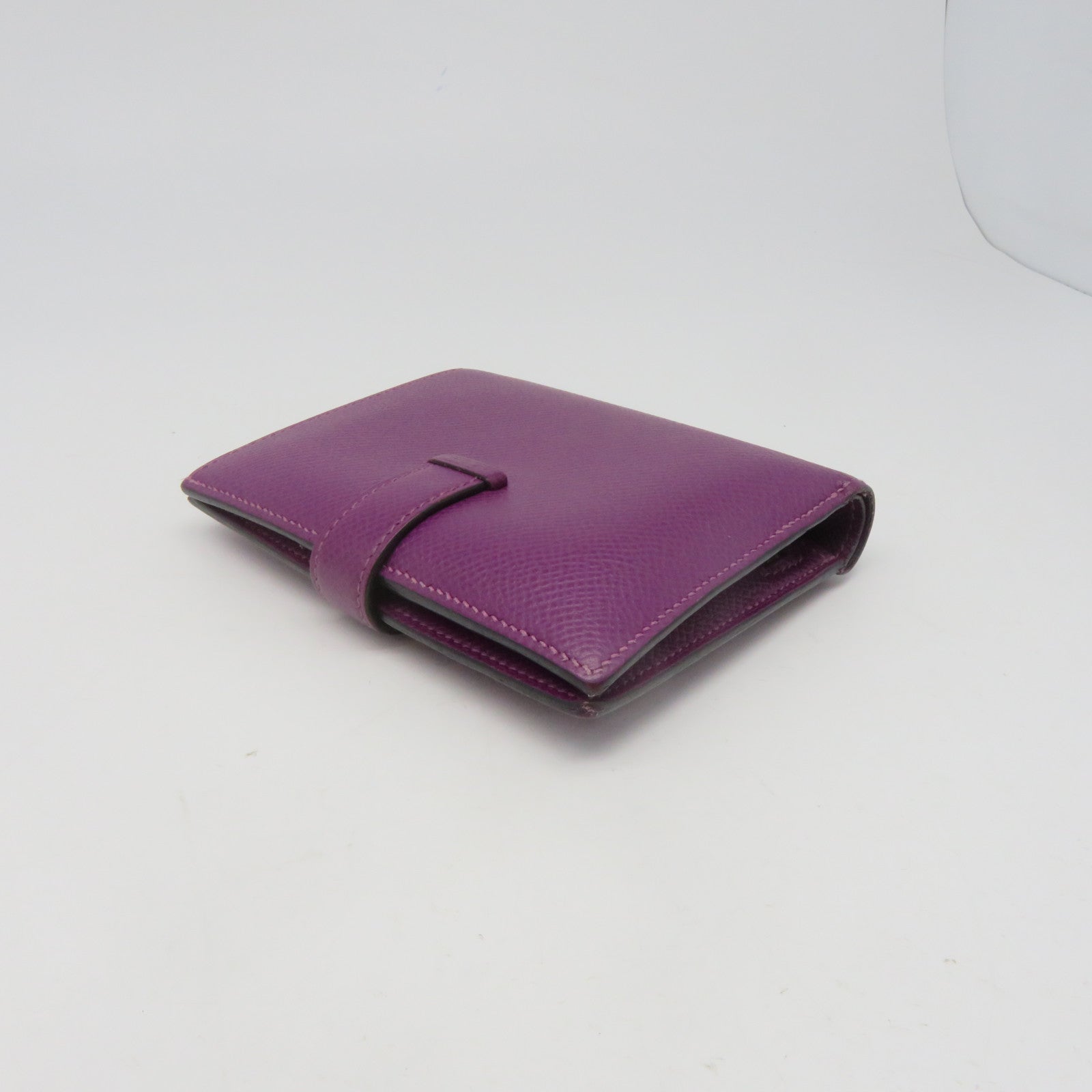 HERMES Epsom Leather Bearn W Snap Gold Buckle Wallet Anemone Purple