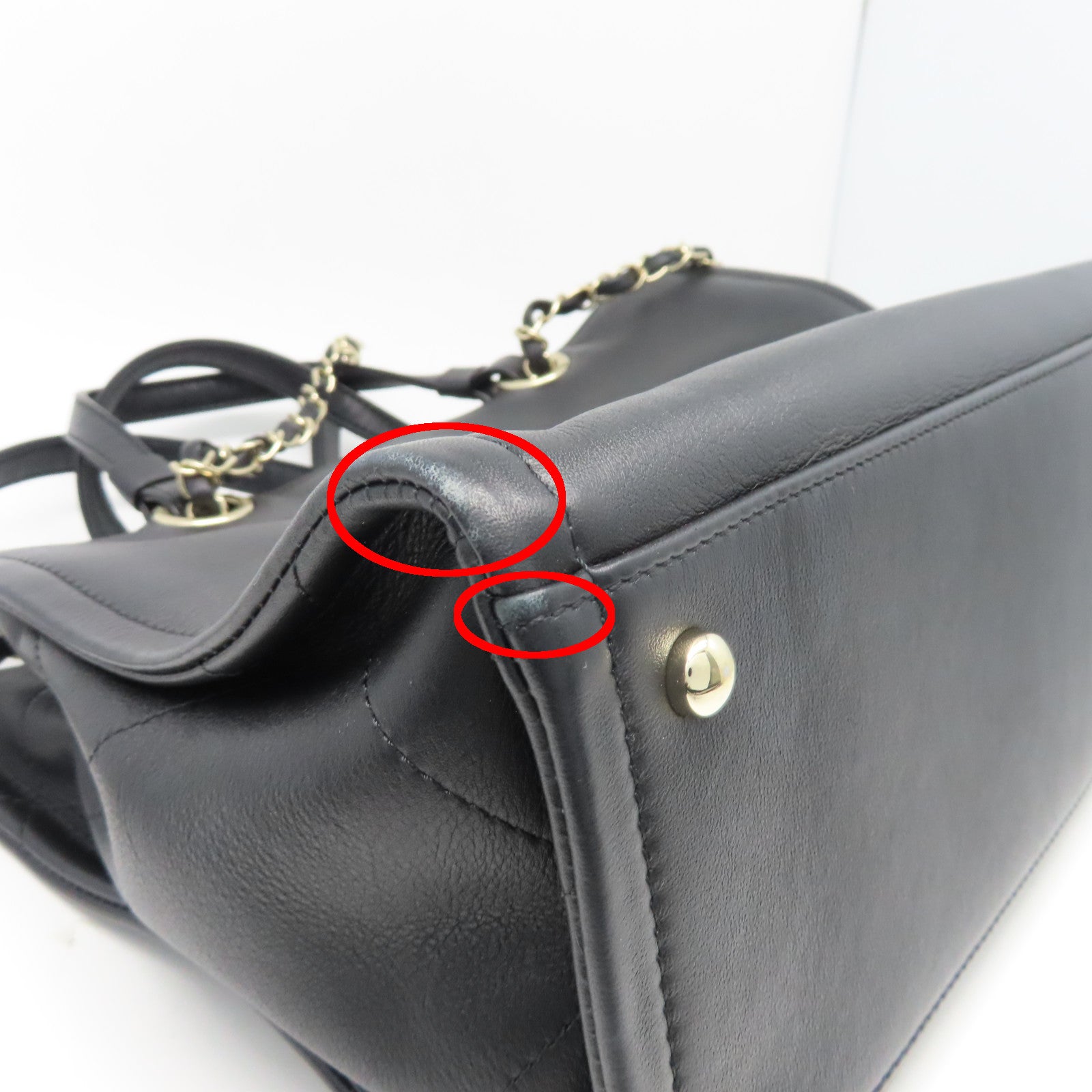 CHANEL 羊皮皮革Totebag金扣链带手挽肩背两用袋黑色