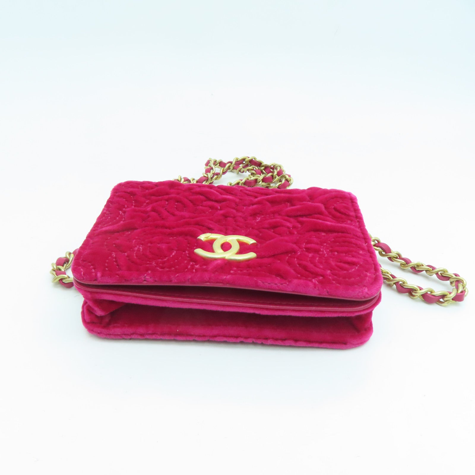 CHANEL 【激減優惠】Velvet Chain Shoulder金扣鏈帶肩背袋紅色