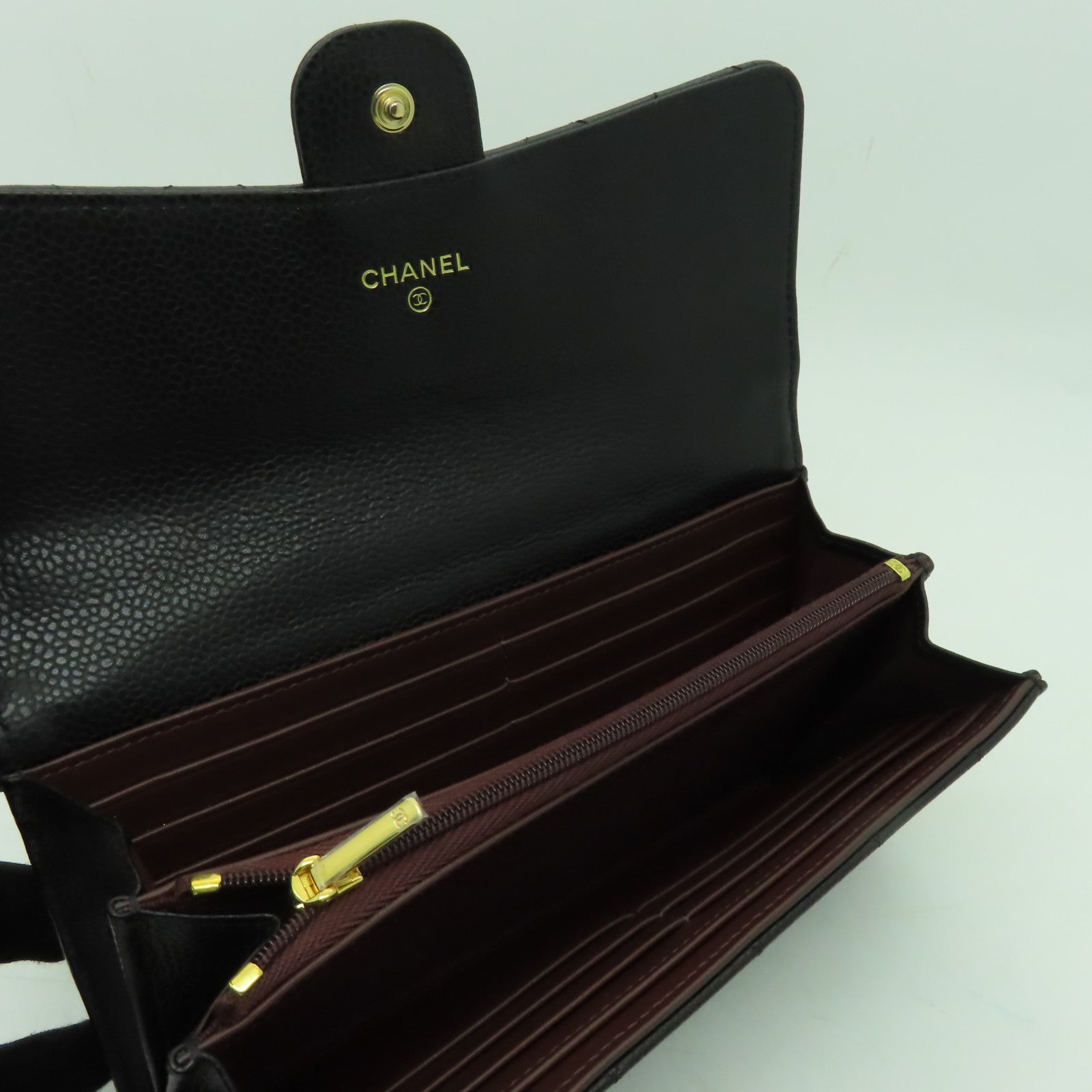 CHANEL 菱格Caviar皮革Long Wallet金扣長錢包黑色