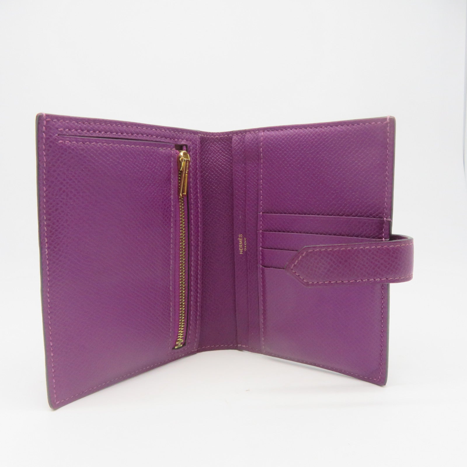 HERMES Epsom Leather Bearn W Snap Gold Buckle Wallet Anemone Purple