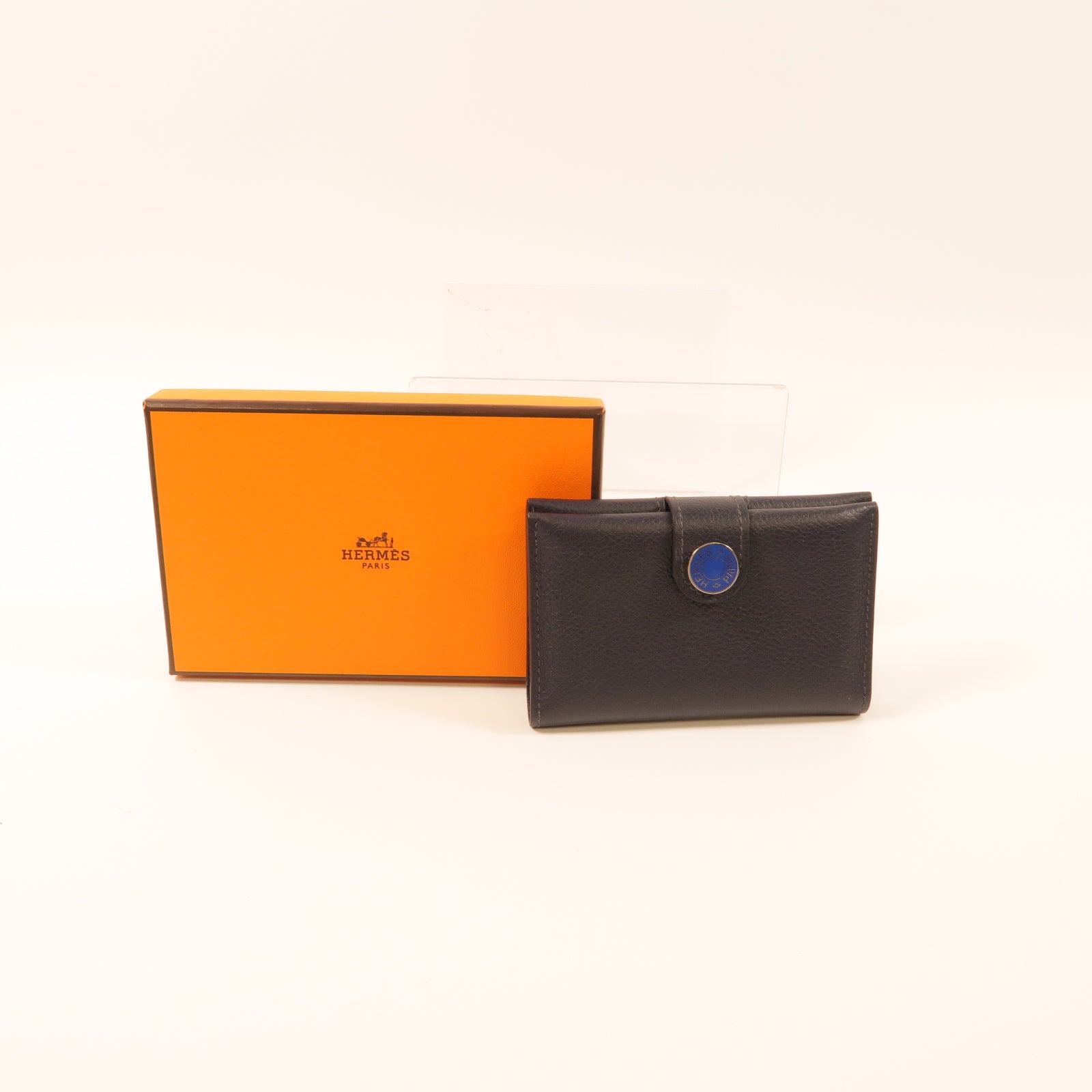 HERMES Evercolor皮革R M S Card Holder銀扣卡片套深藍色