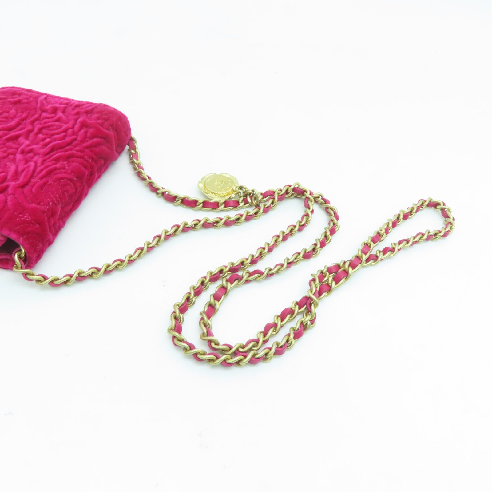 CHANEL 【激減優惠】Velvet Chain Shoulder金扣鏈帶肩背袋紅色