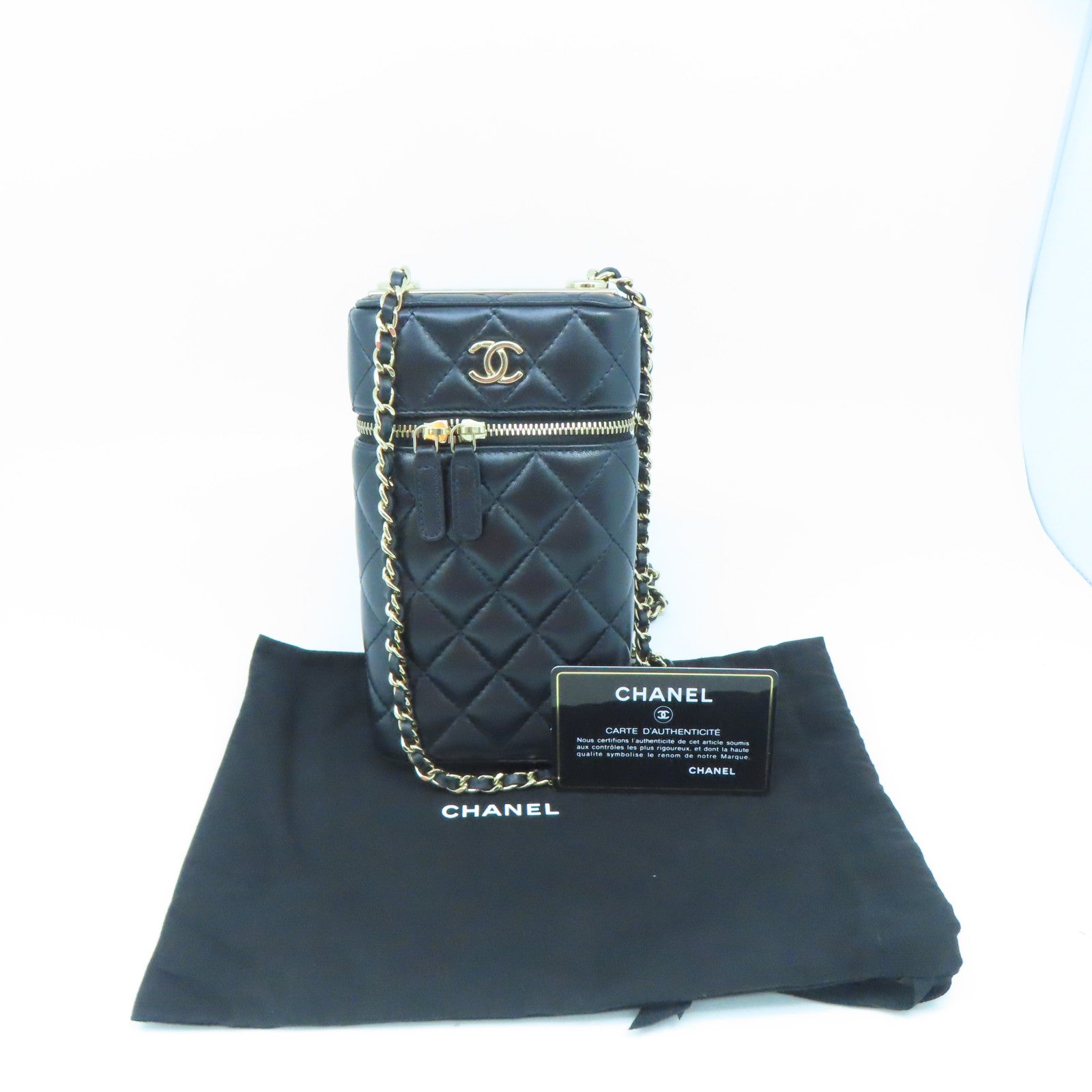 CHANEL 菱格羊皮皮革Chain Shoulder Bag金扣鏈帶肩背袋黑色