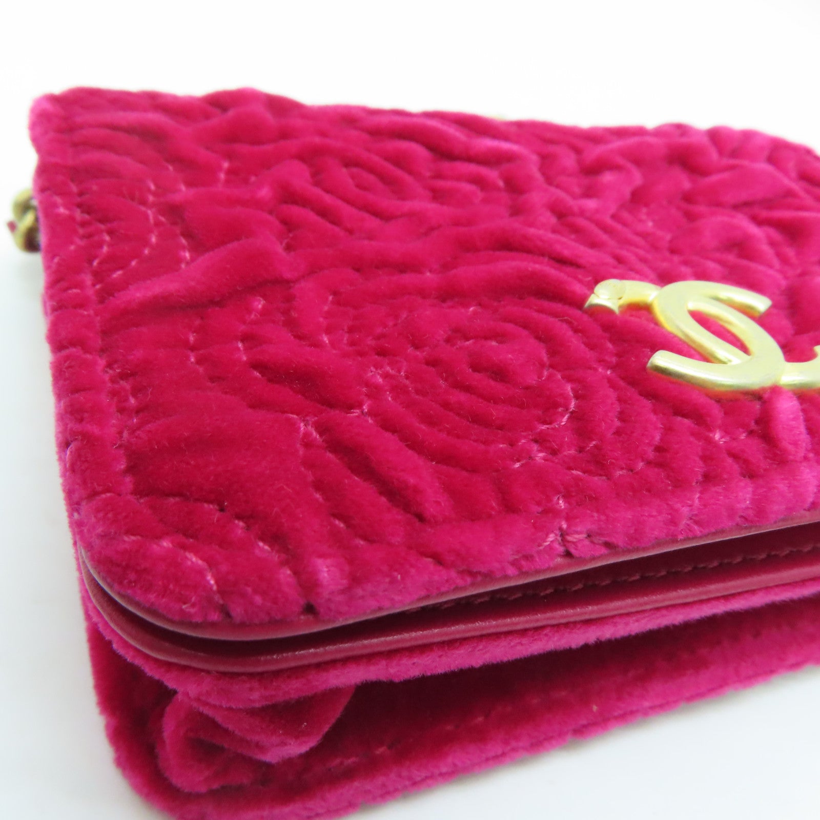 CHANEL 【激減優惠】Velvet Chain Shoulder金扣鏈帶肩背袋紅色