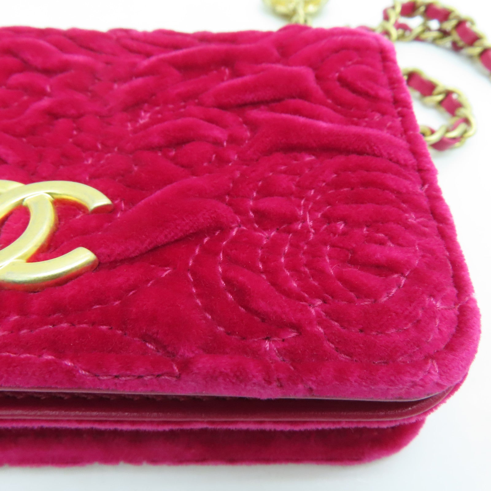 CHANEL 【激減優惠】Velvet Chain Shoulder金扣鏈帶肩背袋紅色
