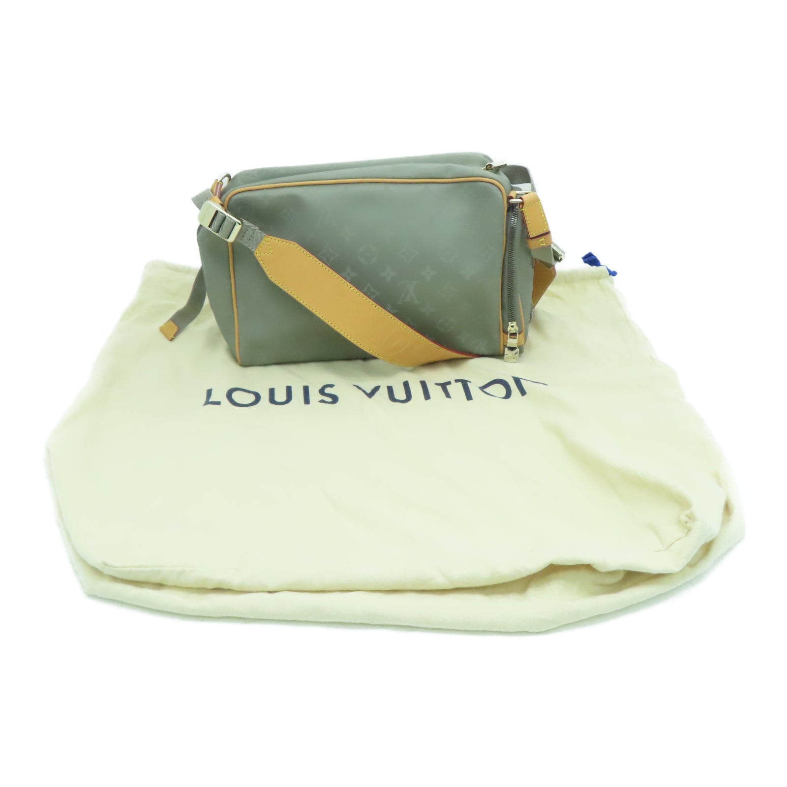 LOUIS VUITTON Mono-Titanium Camera Bag gold buckle shoulder bag silver