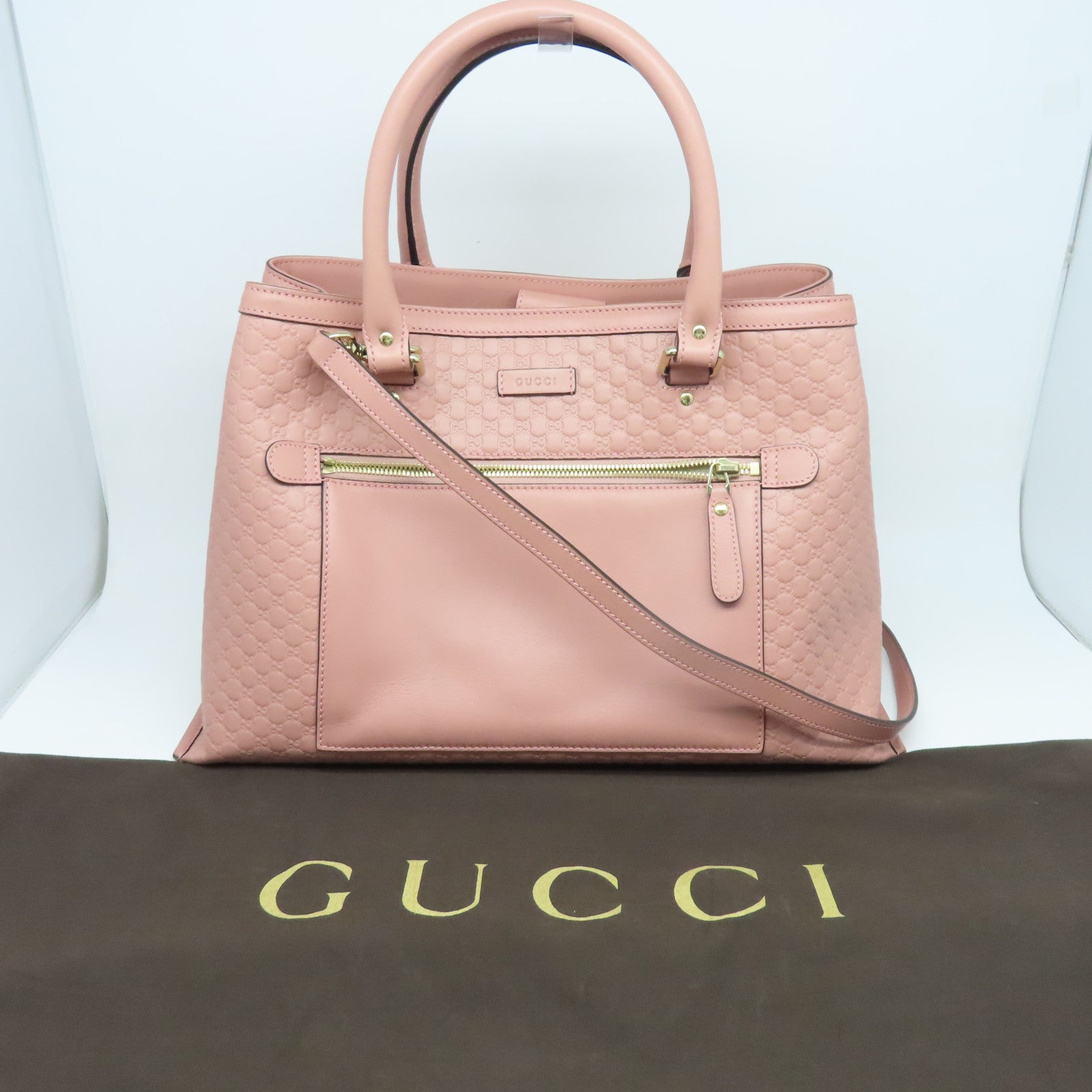 GUCCI Guccissima 2 Way Shoulder金扣手挽肩背兩用袋粉紅色