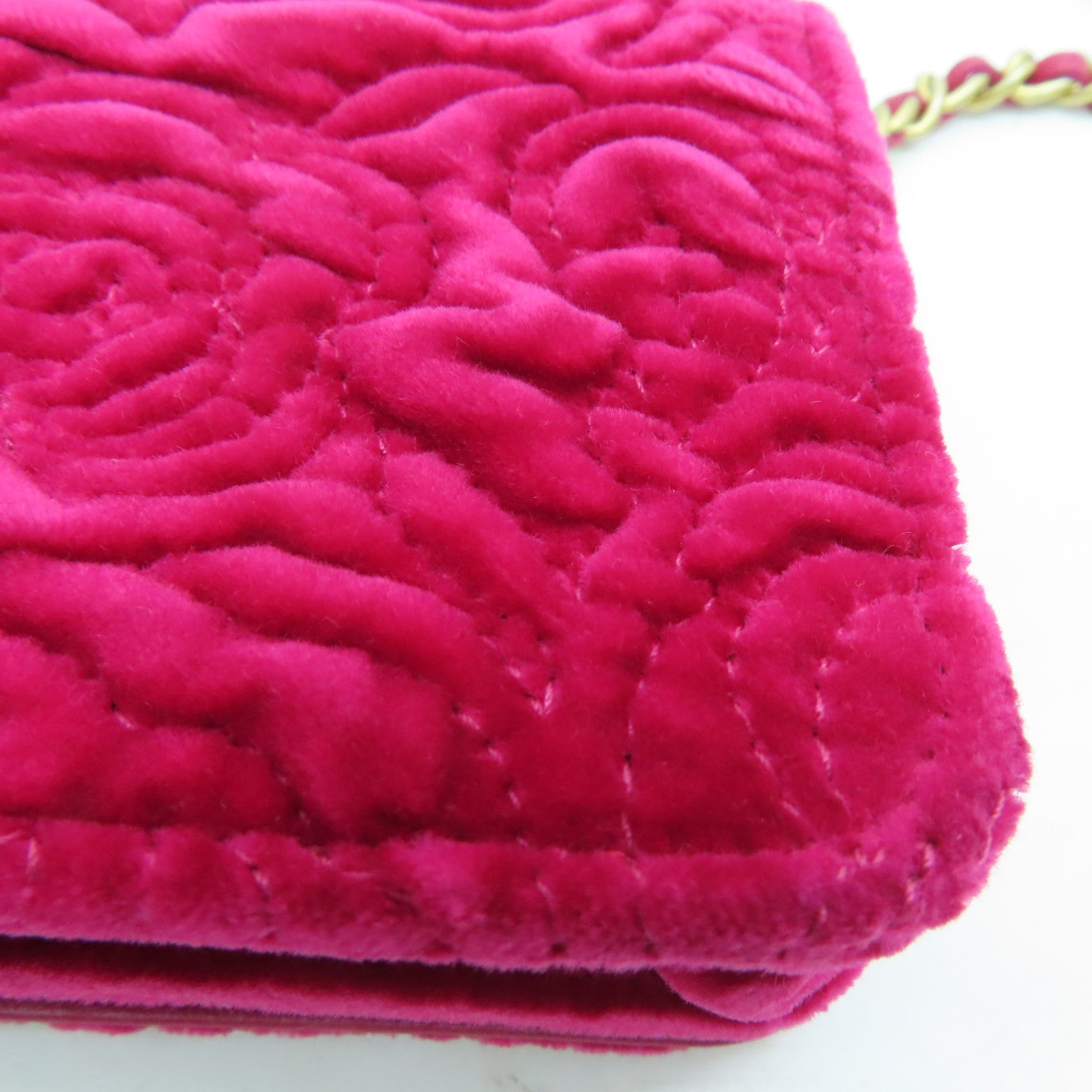 CHANEL 【激減優惠】Velvet Chain Shoulder金扣鏈帶肩背袋紅色