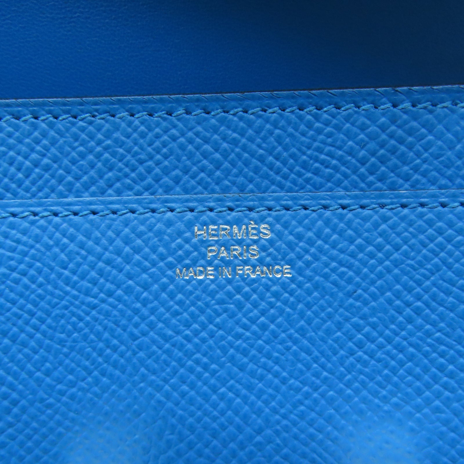 HERMES Epsom皮革Constance Long Wallet銀扣長錢包藍色