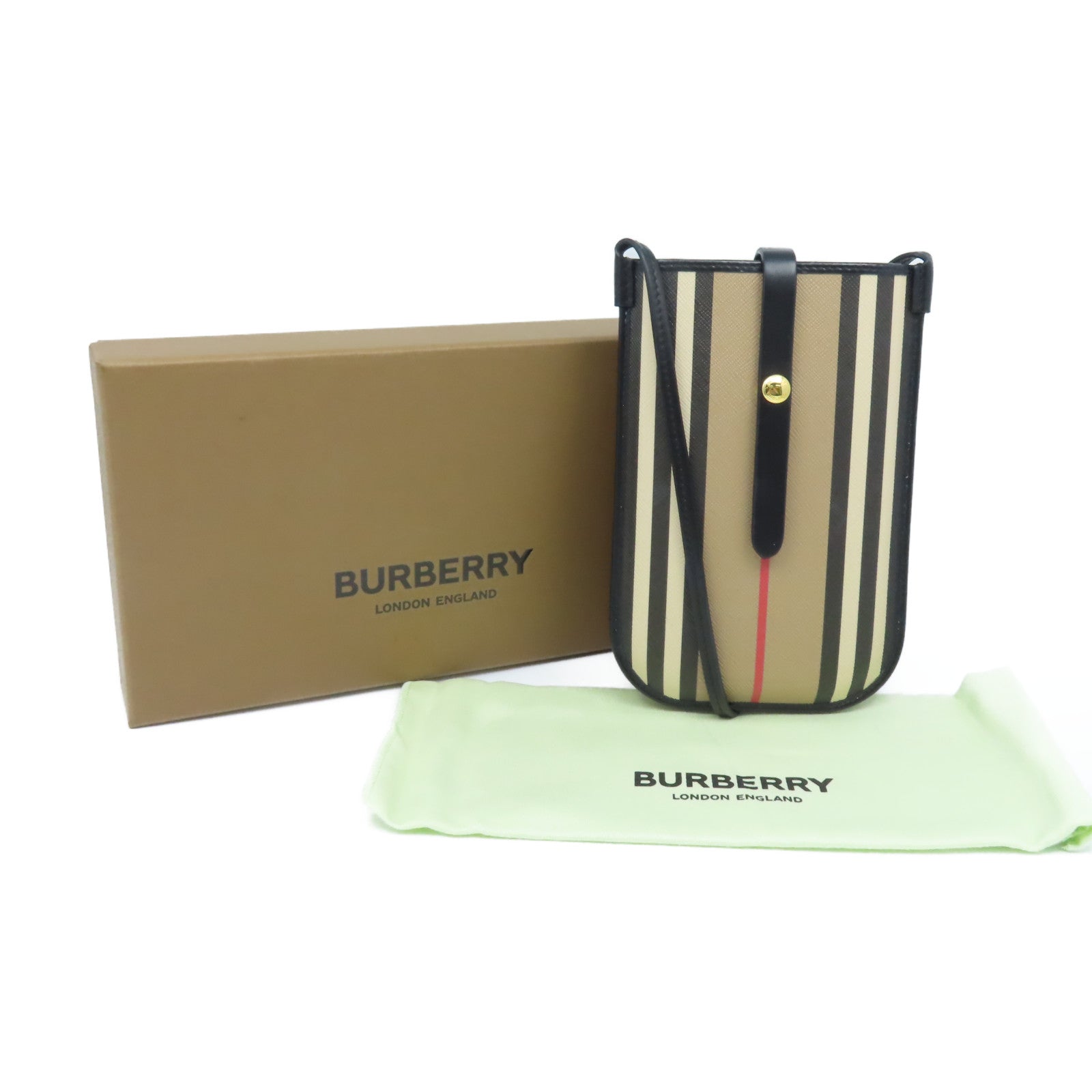 BURBERRY 塗層皮革Phone Shoulder Bag銀扣肩背袋啡色/黑色