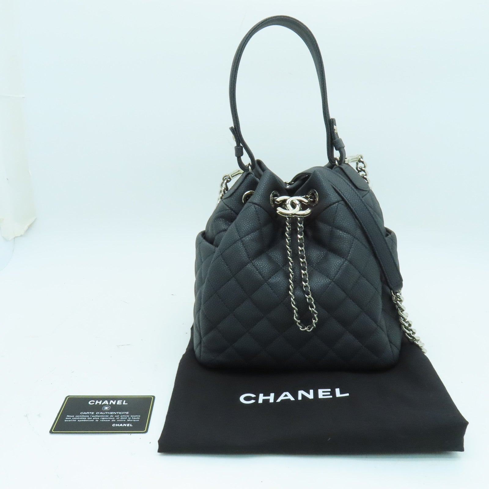 CHANEL 菱格牛皮皮革Chain Shoulder Bag銀扣鏈帶肩背袋灰色