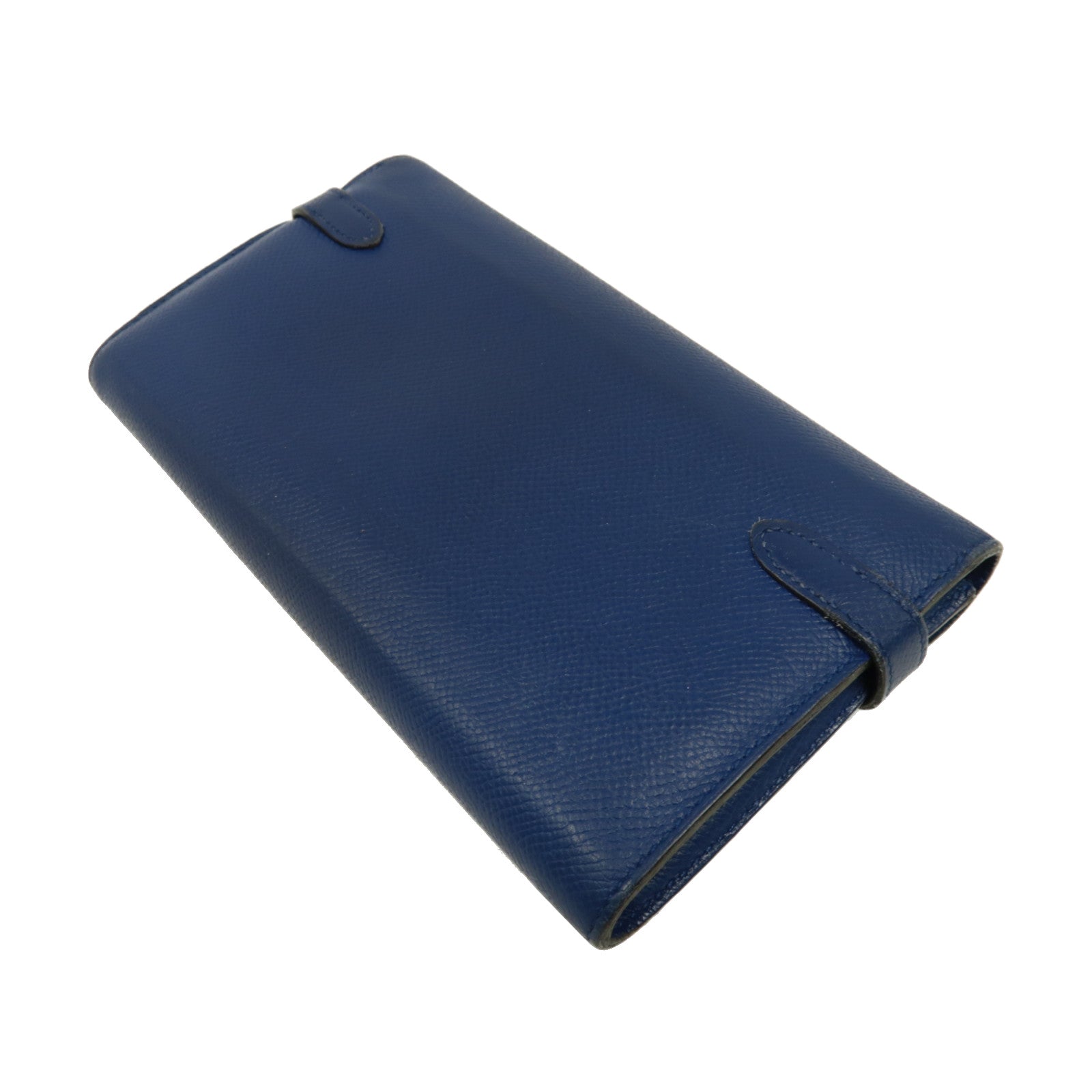 HERMES Epsom皮革Kelly Wallet銀扣長錢包電光藍色