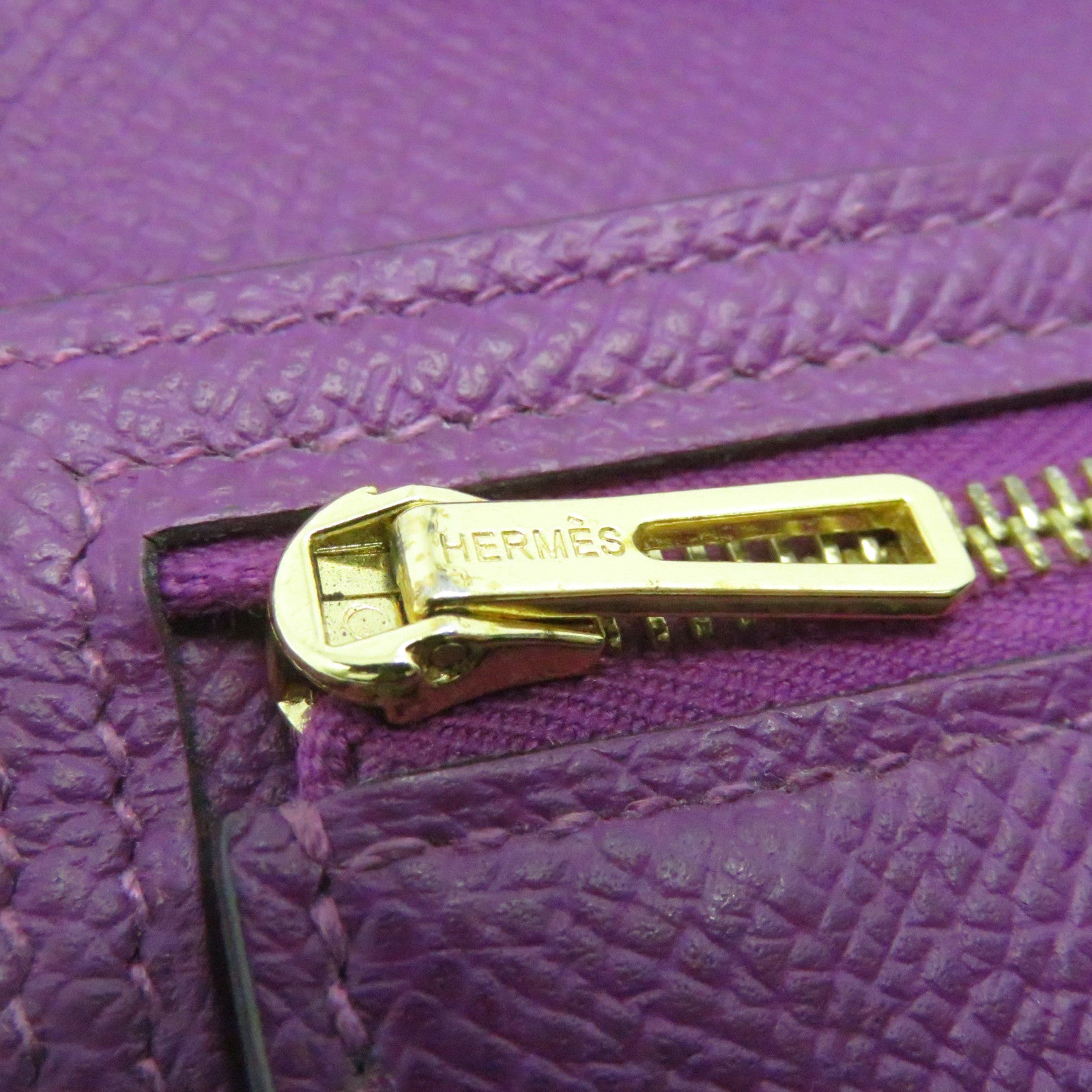 HERMES Epsom Leather Bearn W Snap Gold Buckle Wallet Anemone Purple