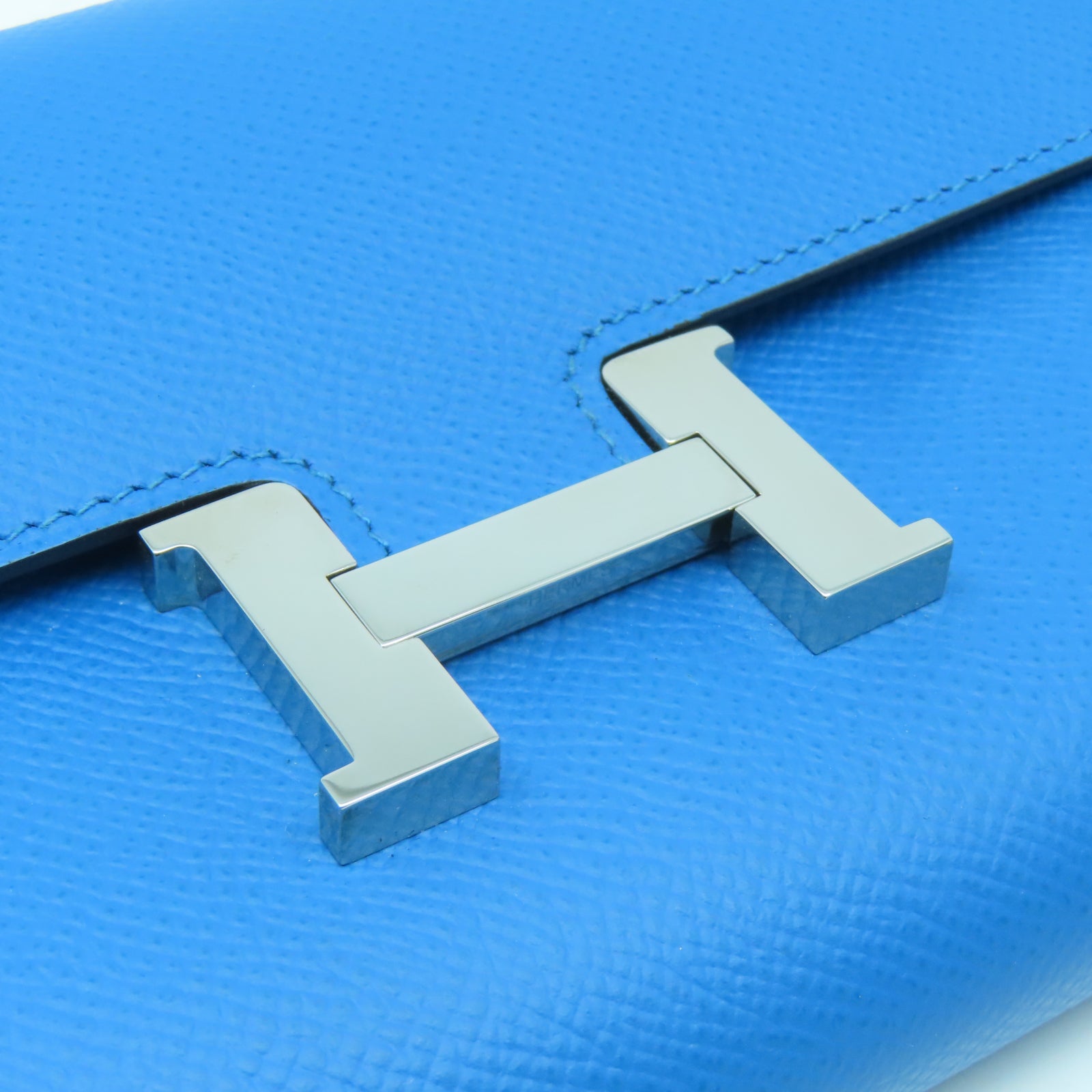 HERMES Epsom皮革Constance Long Wallet銀扣長錢包藍色