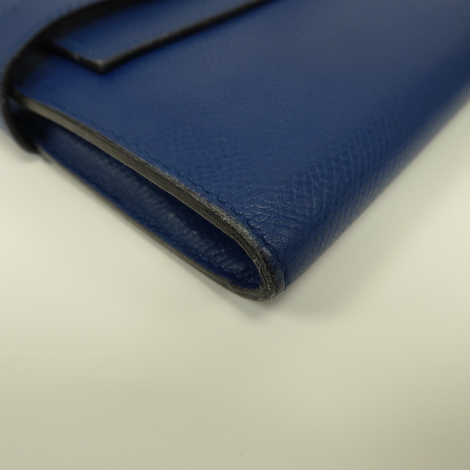 HERMES Epsom皮革Kelly Wallet銀扣長錢包電光藍色