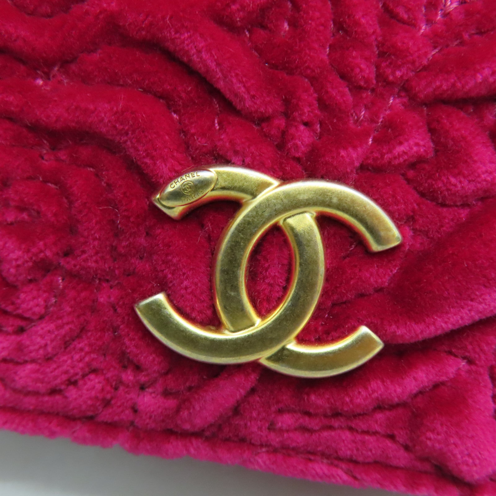 CHANEL 【激減優惠】Velvet Chain Shoulder金扣鏈帶肩背袋紅色