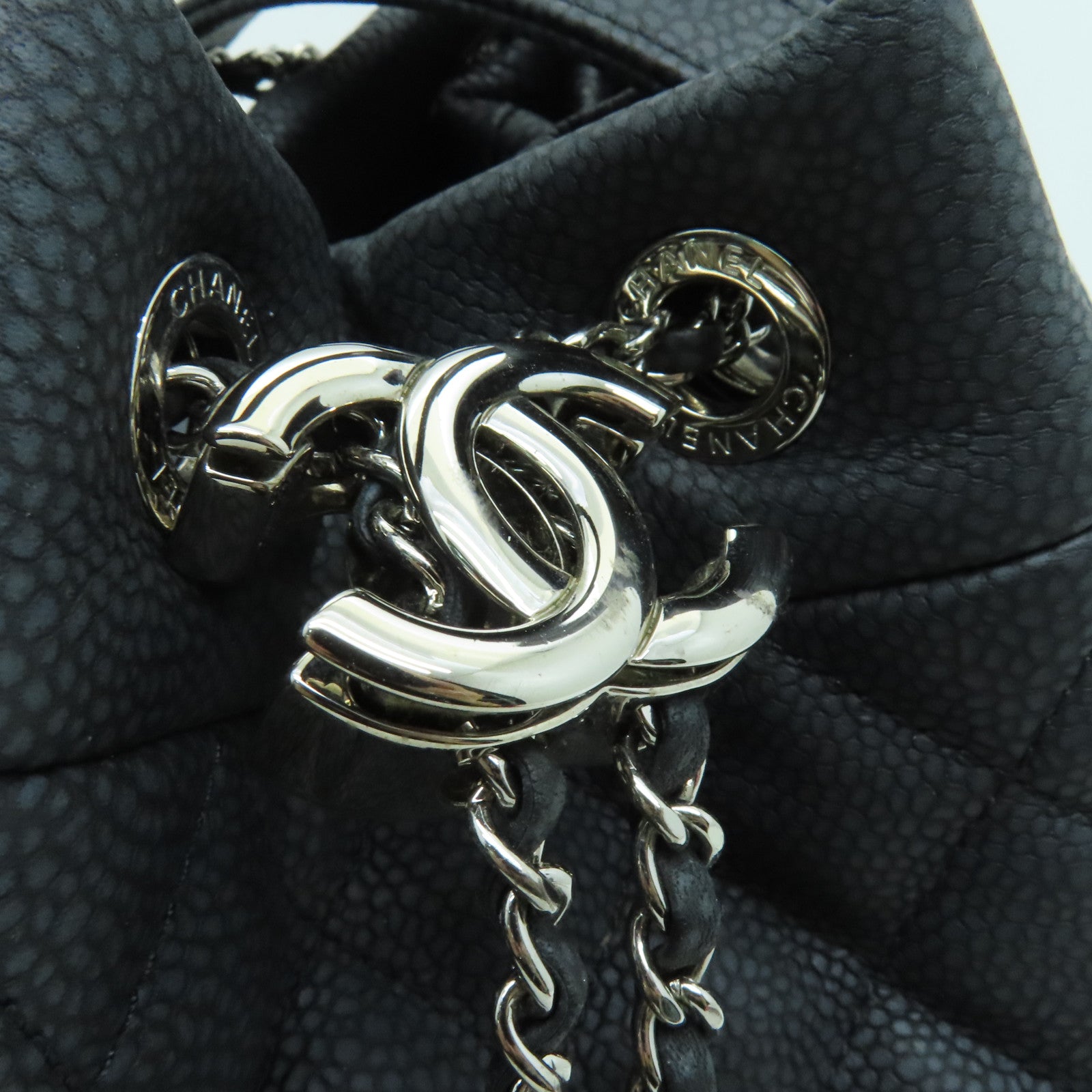 CHANEL 菱格牛皮皮革Chain Shoulder Bag銀扣鏈帶肩背袋灰色