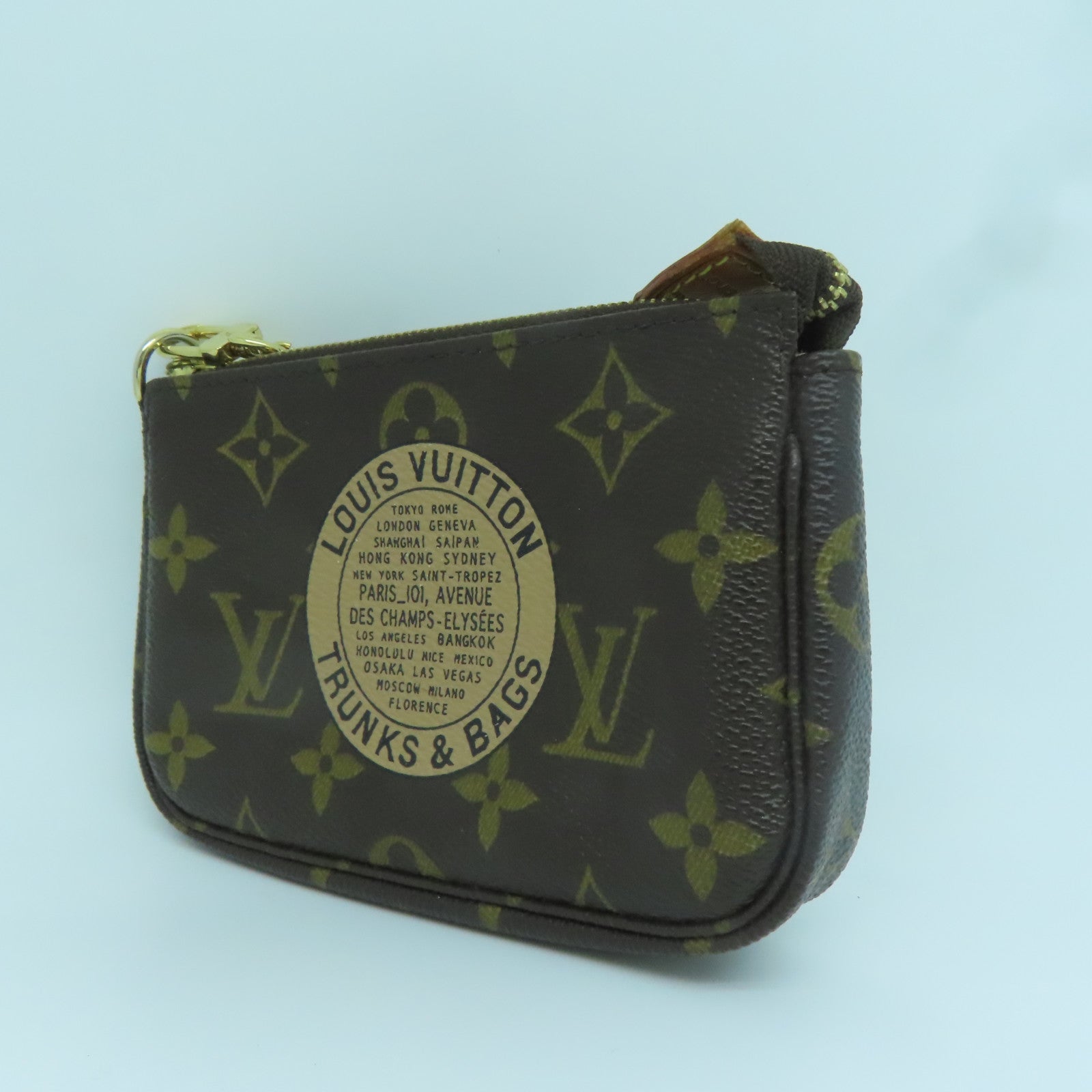 LOUIS VUITTON Monogram Pochette Accessories金扣鏈帶肩背袋啡色