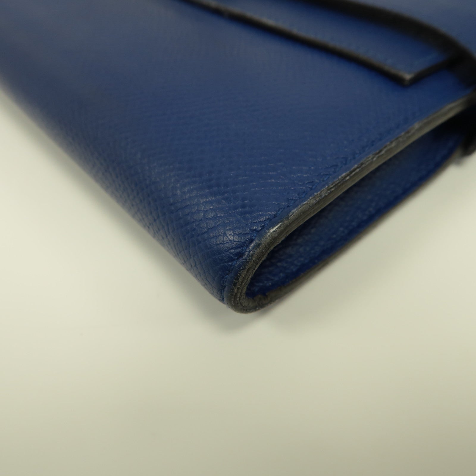 HERMES Epsom皮革Kelly Wallet銀扣長錢包電光藍色